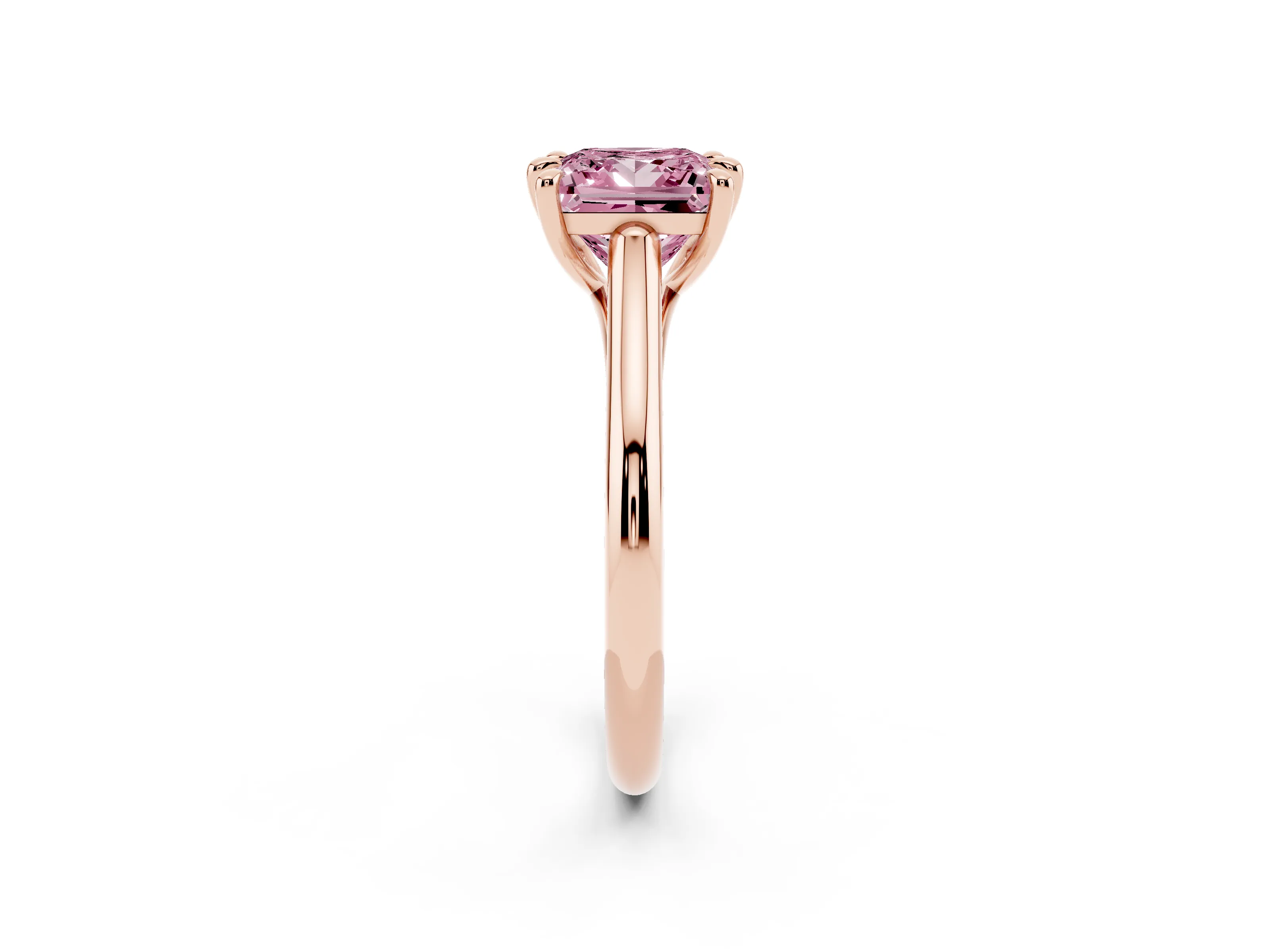 Fancy Pink Princess Cut Diamond Solitaire Engagement Ring Set in Rose gold with Prong Setting and Plain Classic Band