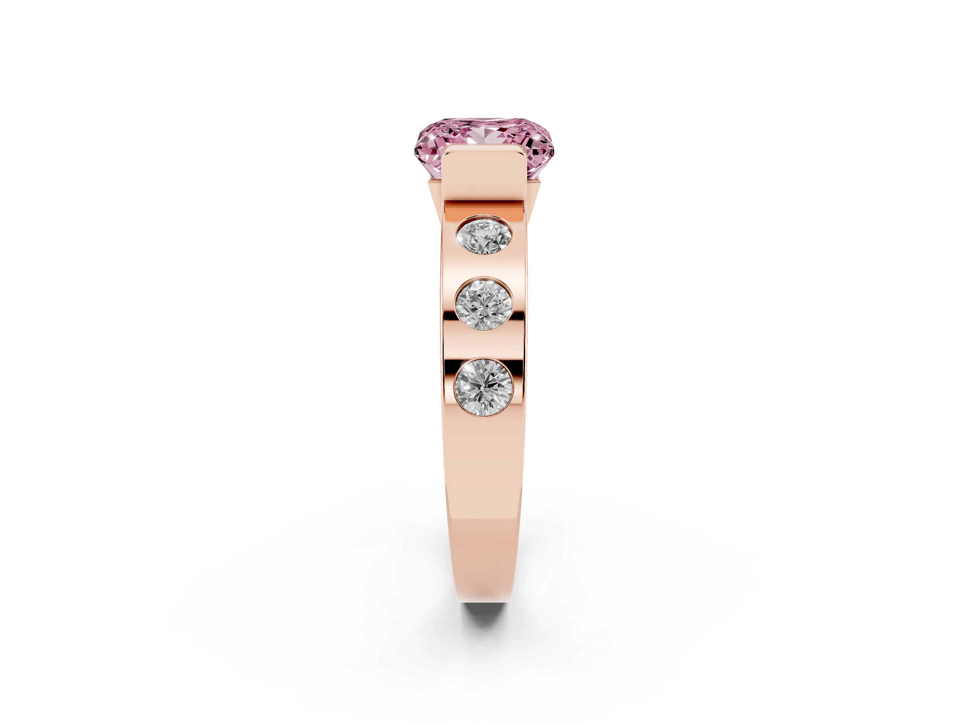 Fancy Pink Princess Cut Diamond Channel-Set Band Ring Set in Rose gold with Bezel Prong Setting