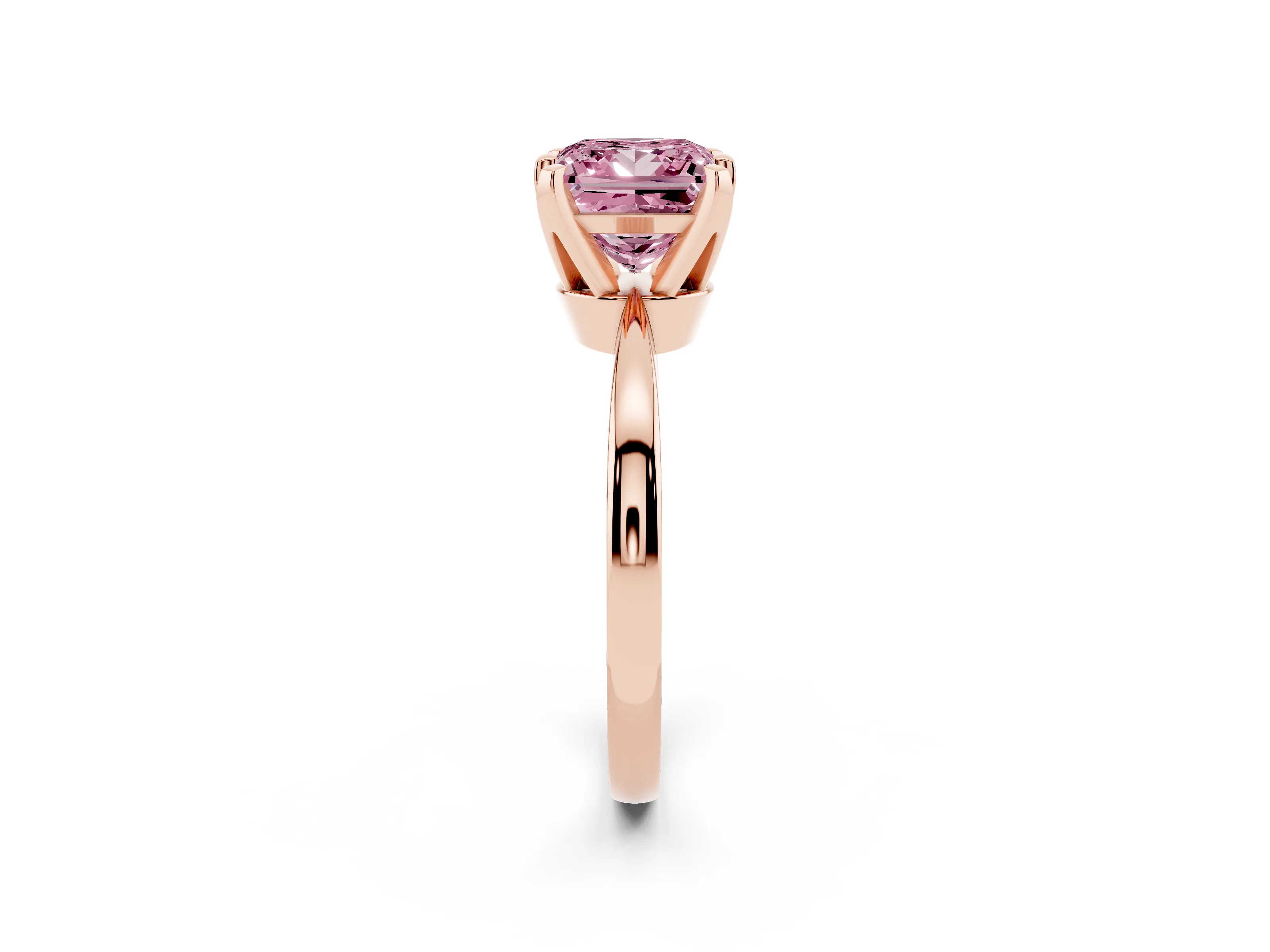 Fancy Pink Princess Cut Diamond Solitaire Engagement Ring Set in Rose gold with Slim Tapered Solitaire Band
