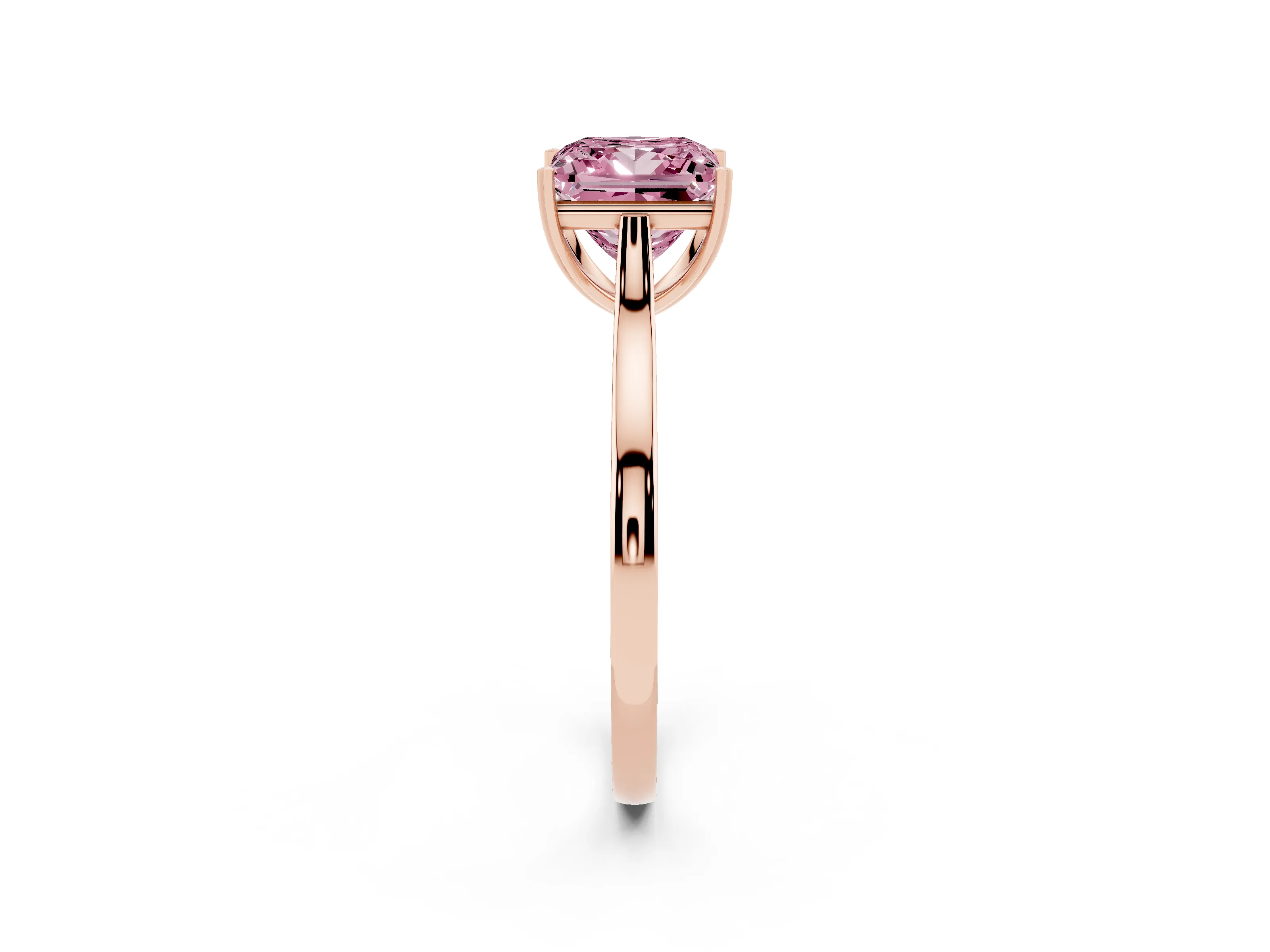 Fancy Pink Princess Cut Diamond Solitaire Heart Prong Engagement Ring Set in Rose gold with Tapered Band