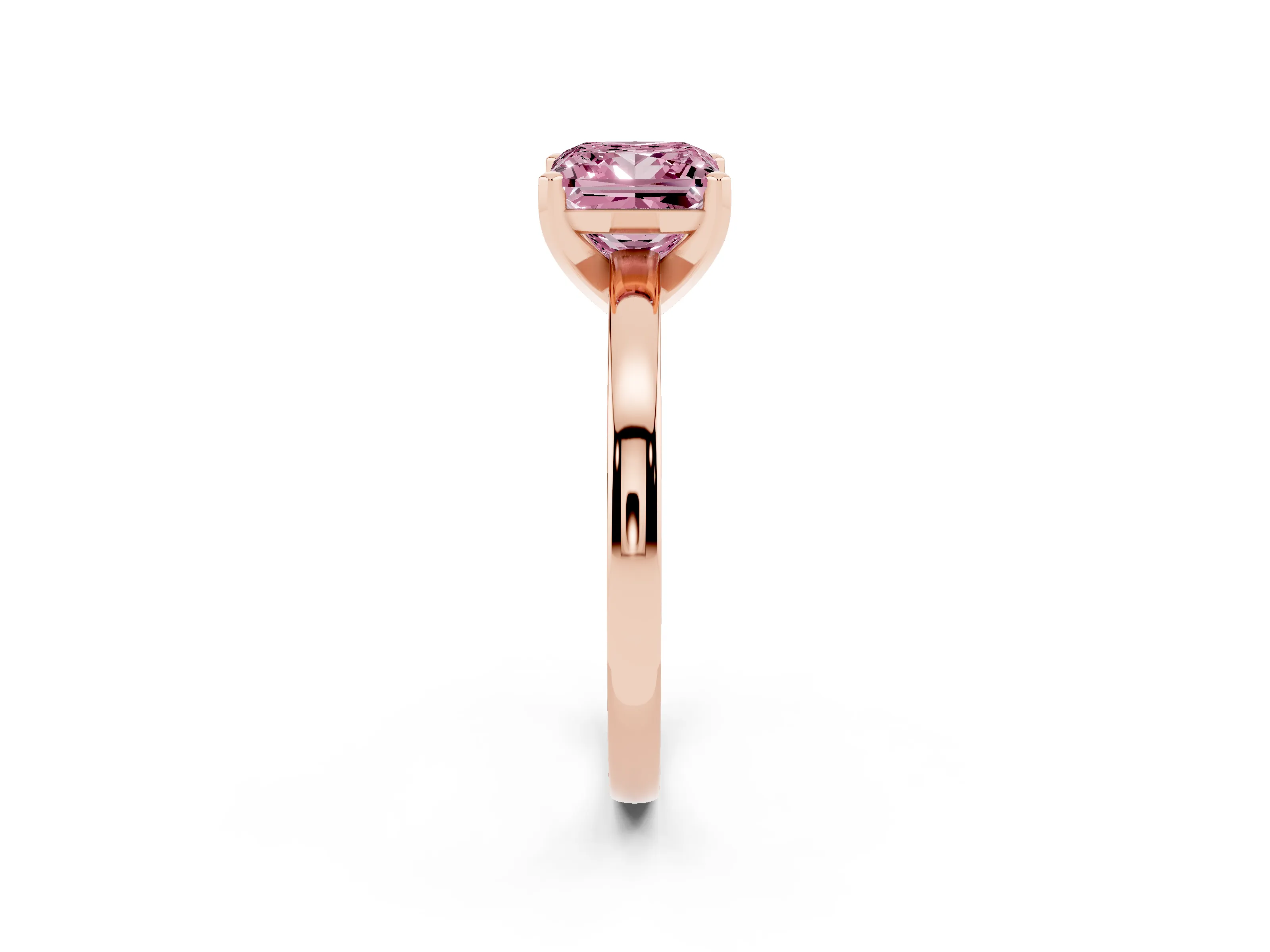 Fancy Pink Princess Cut Diamond Solitaire Engagement Ring Set in Rose gold with Prong Setting on a Classic Band