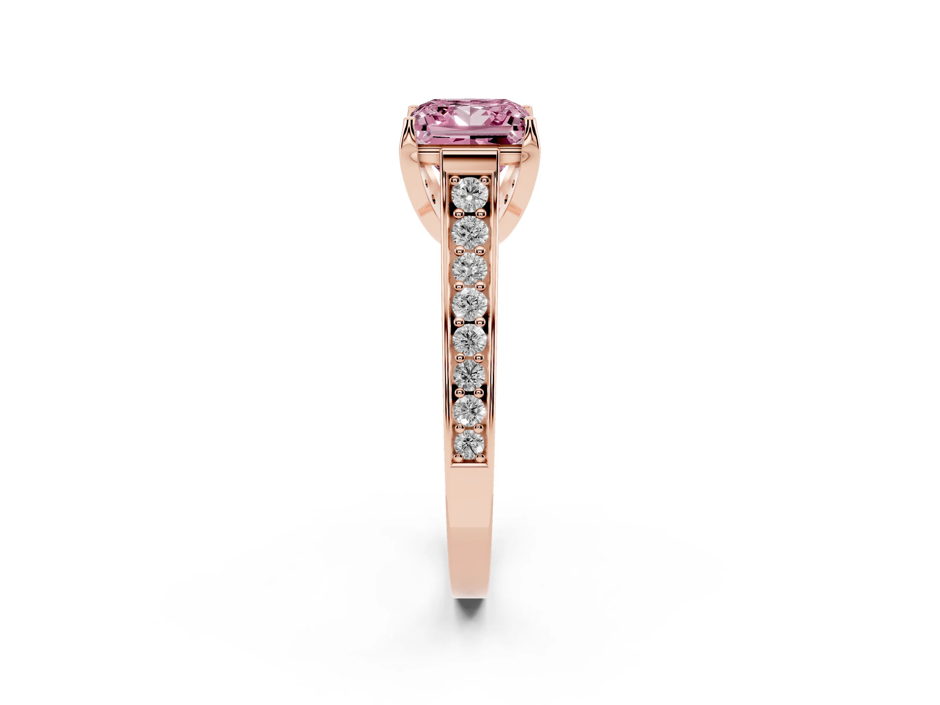 Fancy Pink Princess Cut Diamond Solitaire Pavé Engagement Ring Set in Rose gold with Prong Setting