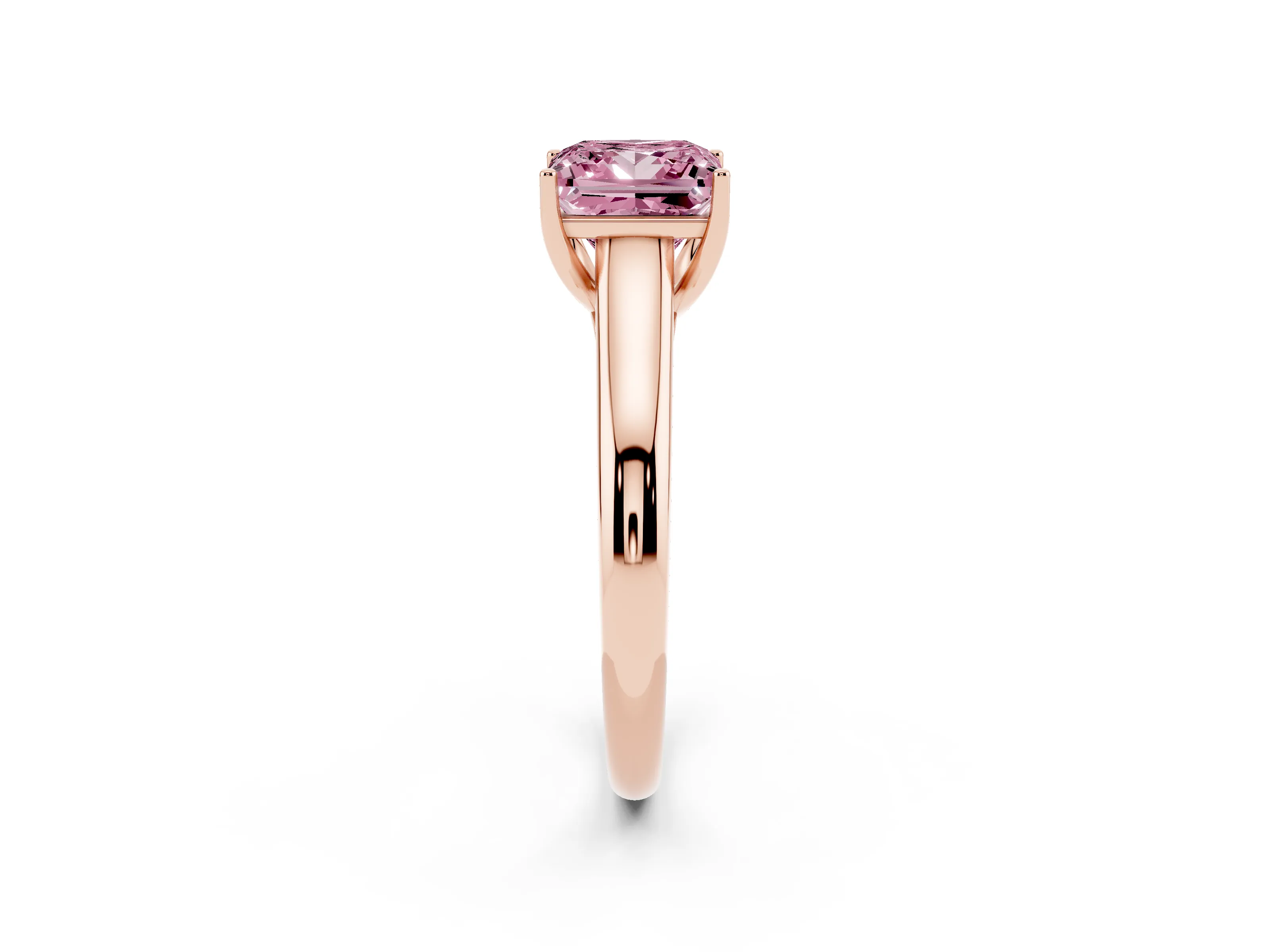 Fancy Pink Princess Cut Diamond Solitaire Engagement Ring Set in Rose gold with Subtly Tapered Band and Prong Setting