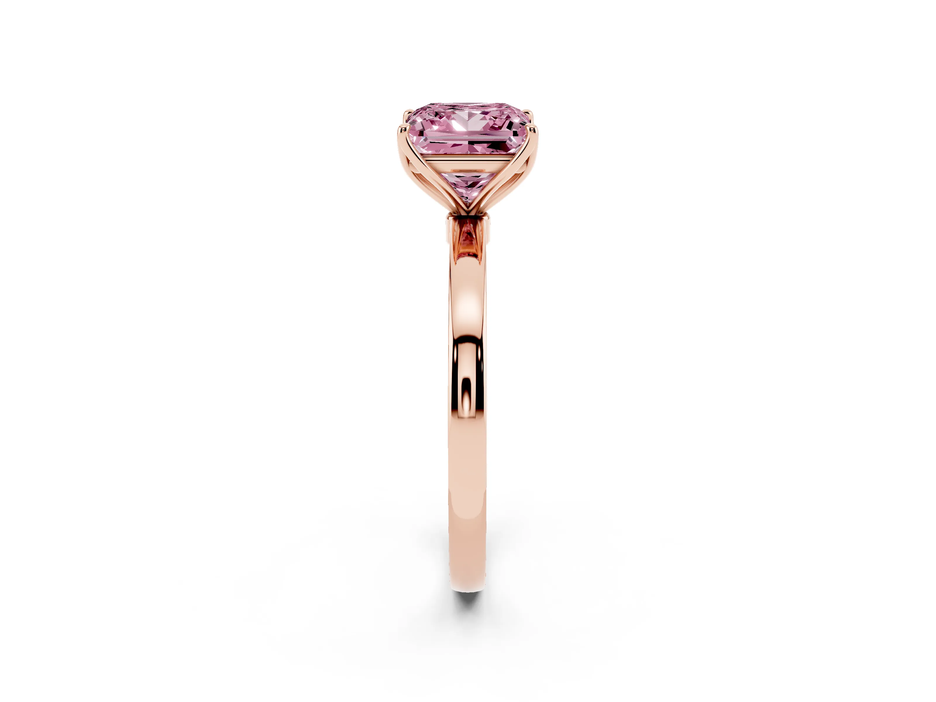 Fancy Pink Princess Cut Diamond Solitaire Ring Set in Rose gold with Prong Setting and Thin Polished Band