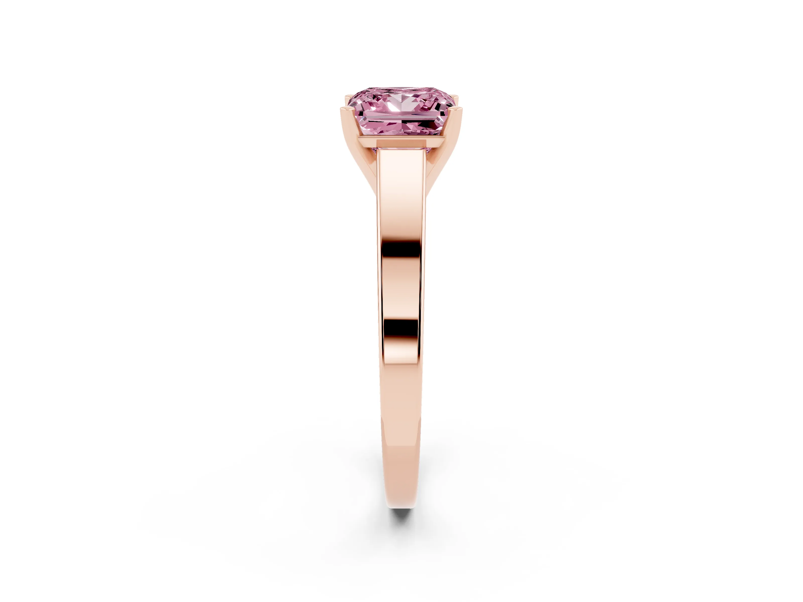 Fancy Pink Princess Cut Diamond Solitaire Engagement Ring Set in Rose gold with Prong Setting and Tapered Band