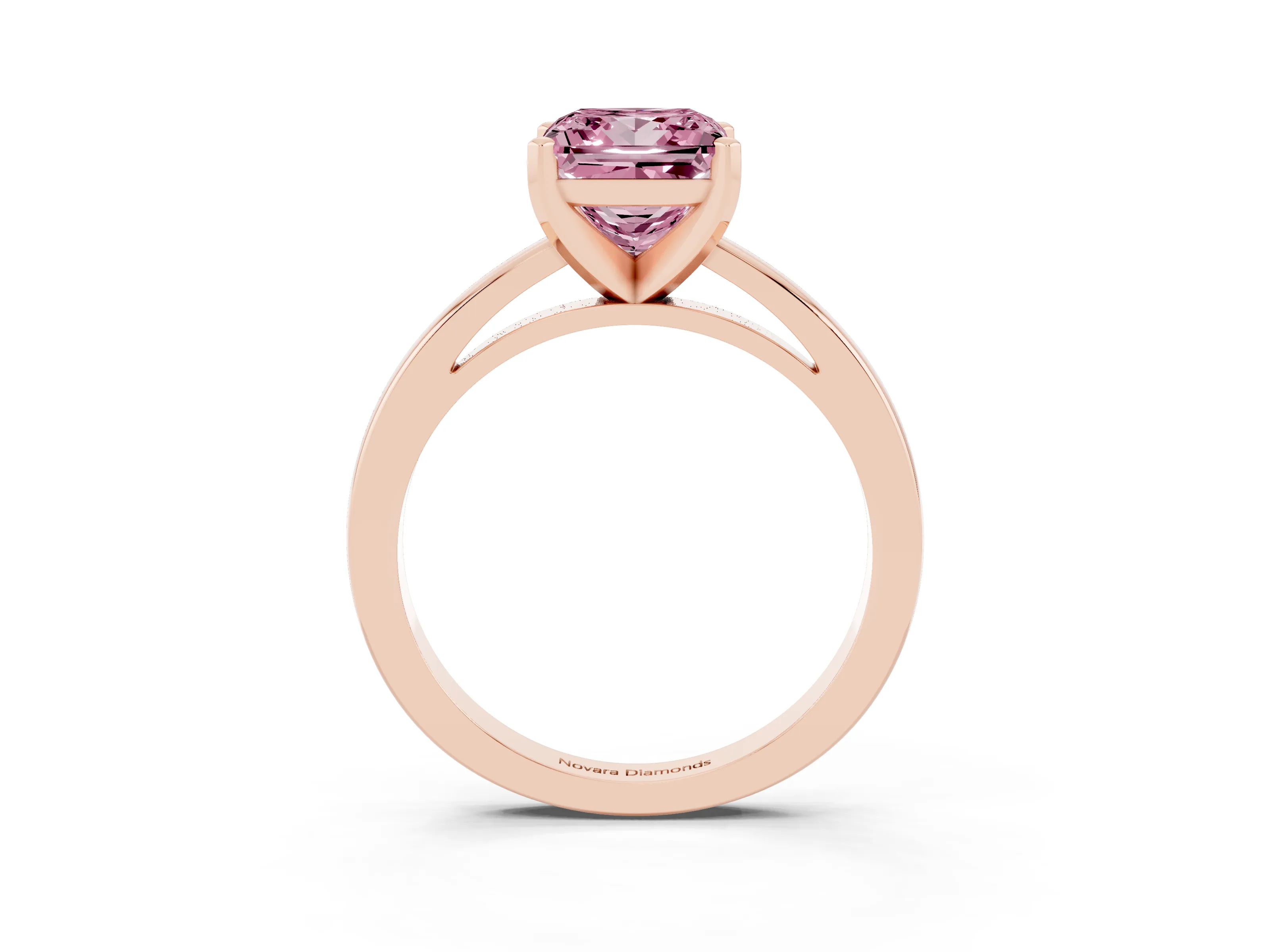 Fancy Pink Princess Cut Diamond Solitaire Engagement Ring Set in Rose gold with Prong Setting on a Classic Band