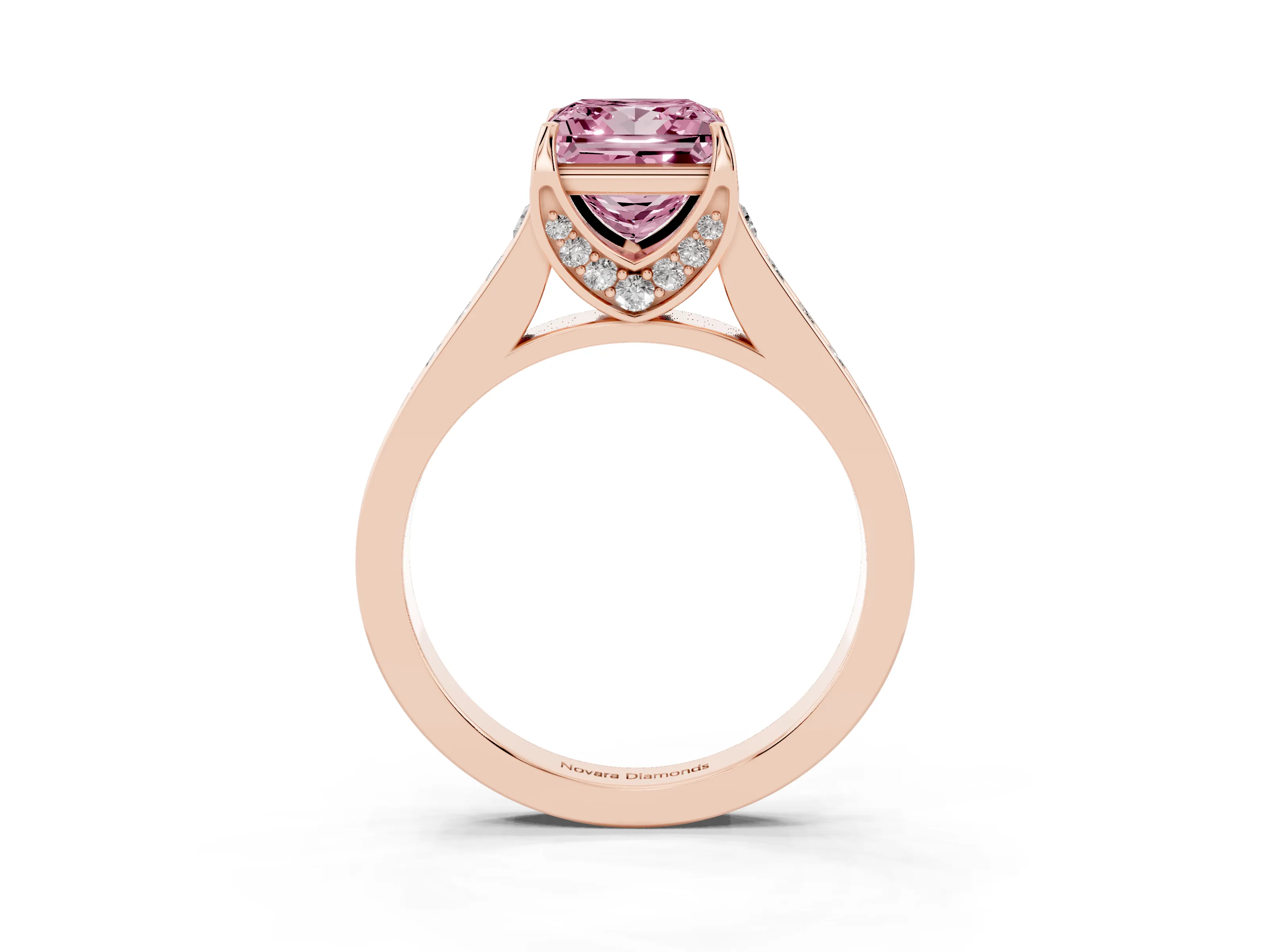 Fancy Pink Princess Cut Diamond Solitaire Pavé Engagement Ring Set in Rose gold with Prong Setting