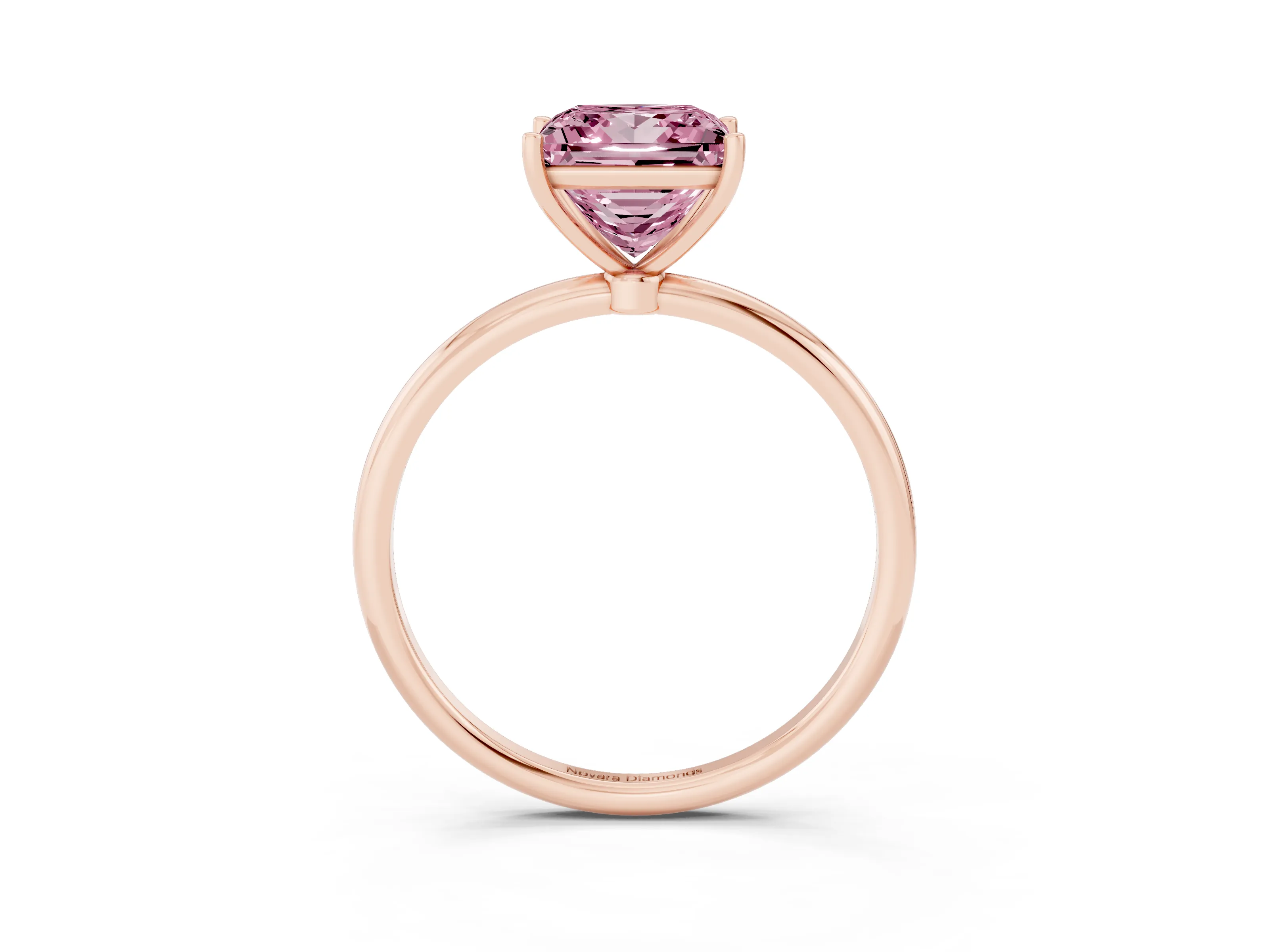 Fancy Pink Princess Cut Diamond Solitaire Engagement Ring Set in Rose gold with Thin Band and Prong Setting