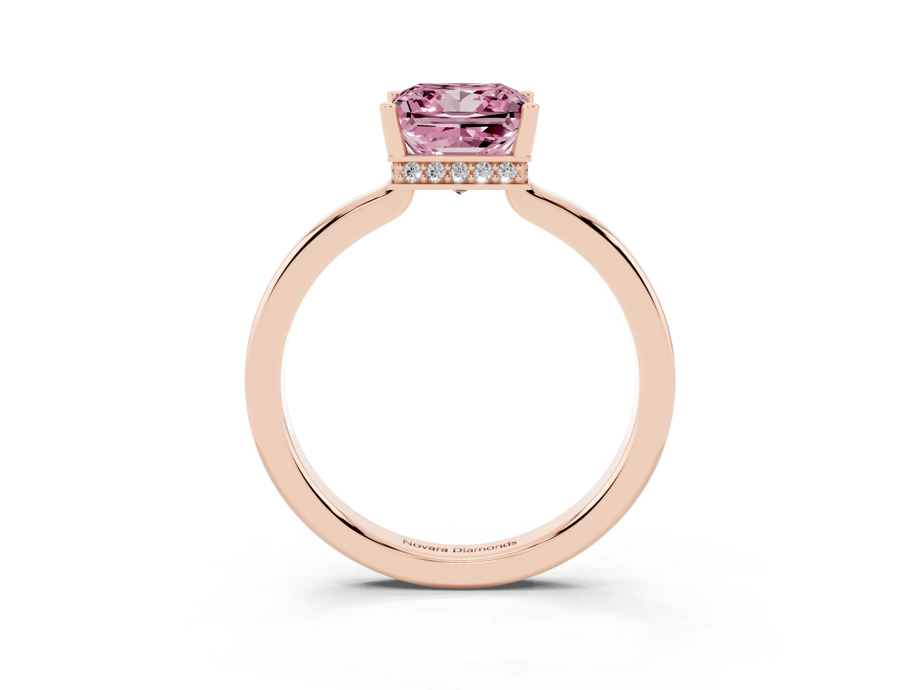 Fancy Pink Princess Cut Diamond Solitaire Engagement Ring Set in Rose gold with Prong Setting on a Plain Band