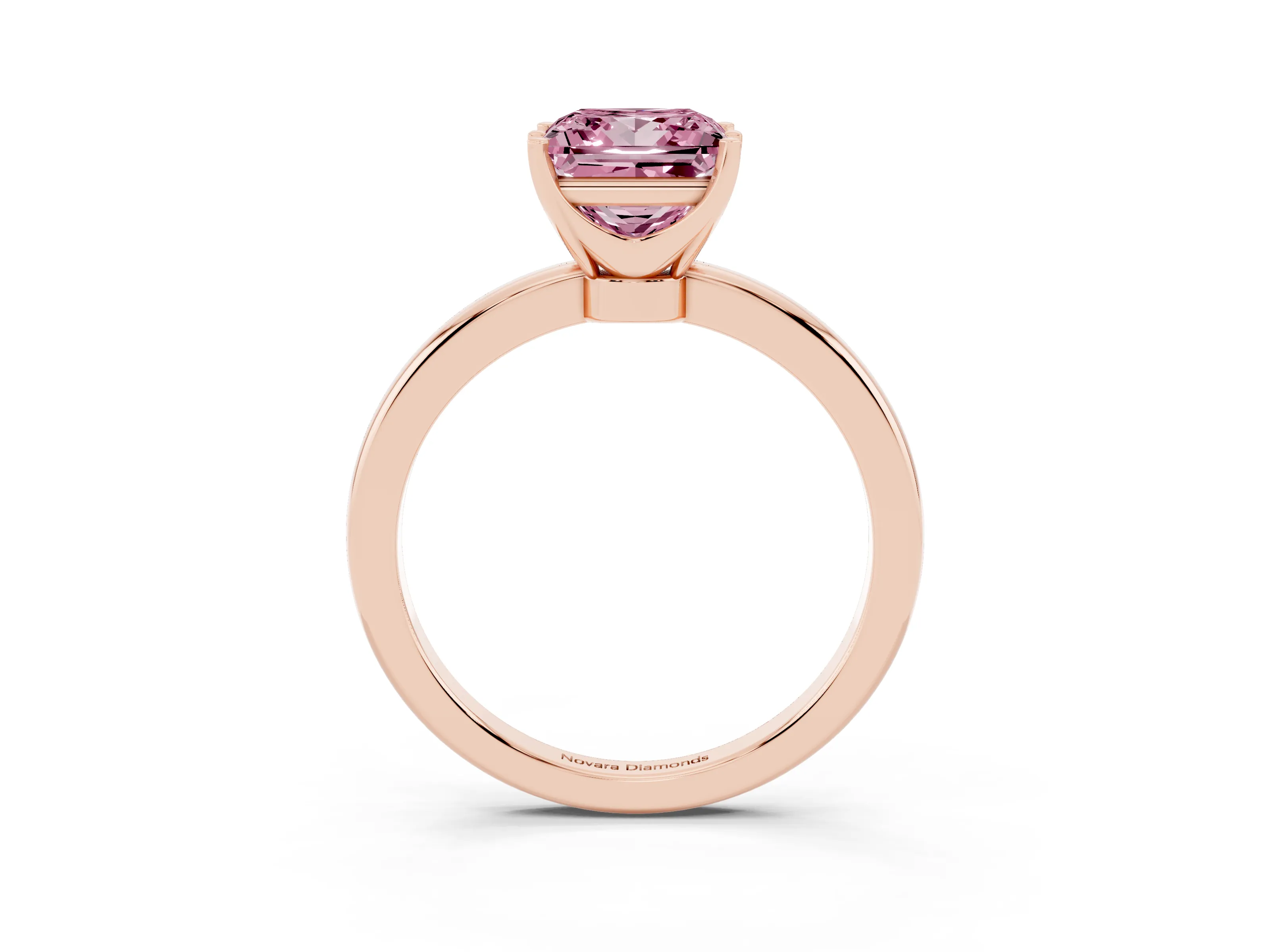 Fancy Pink Princess Cut Diamond Solitaire Ring Set in Rose gold with Raised Prong Setting on a Classic Band
