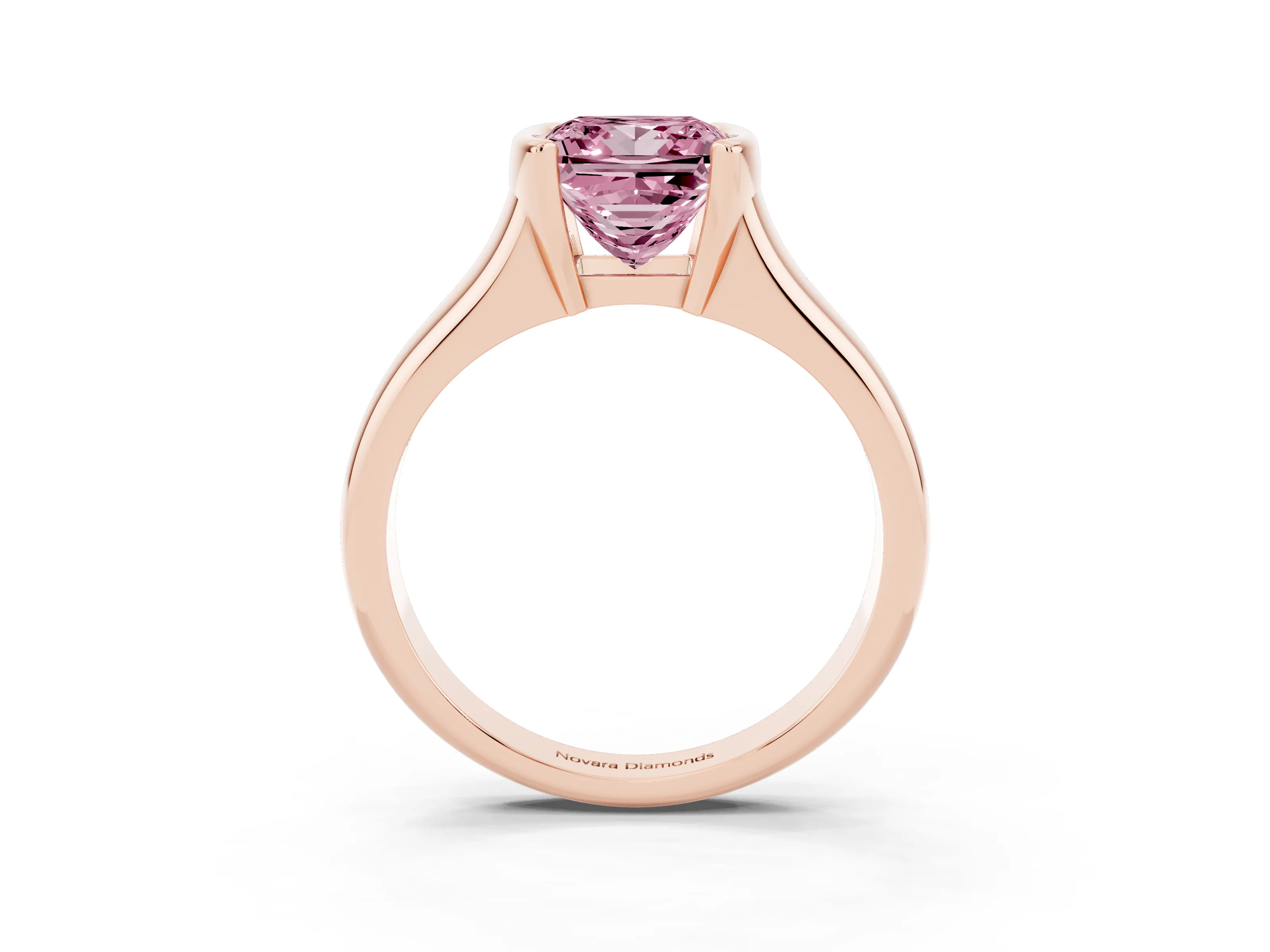Fancy Pink Princess Cut Diamond Solitaire Tension Set Ring Set in Rose gold with Split Shank Band