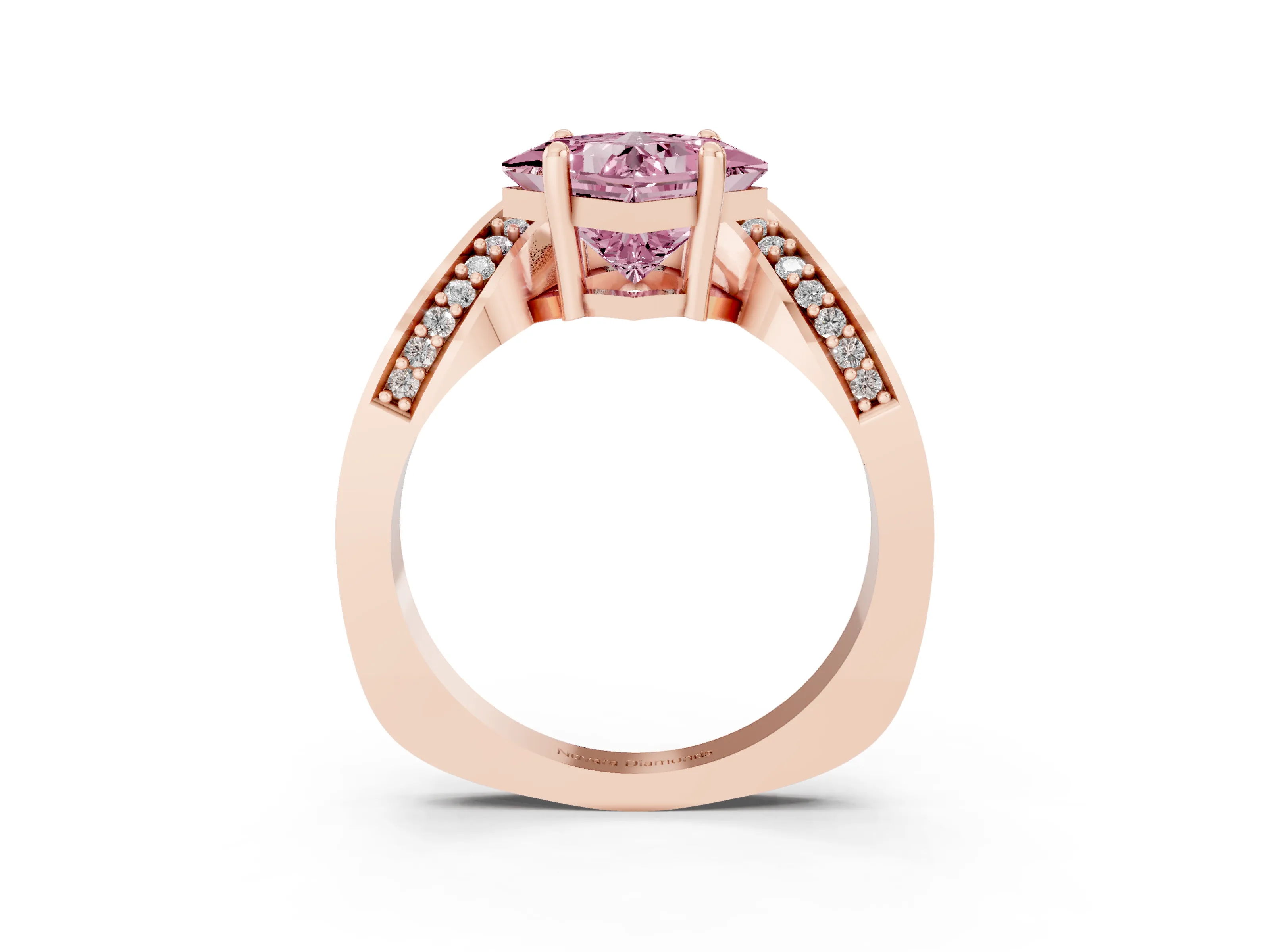 Fancy Pink Princess Cut Diamond Solitaire Engagement Ring Set in Rose gold with Pavé Shoulders