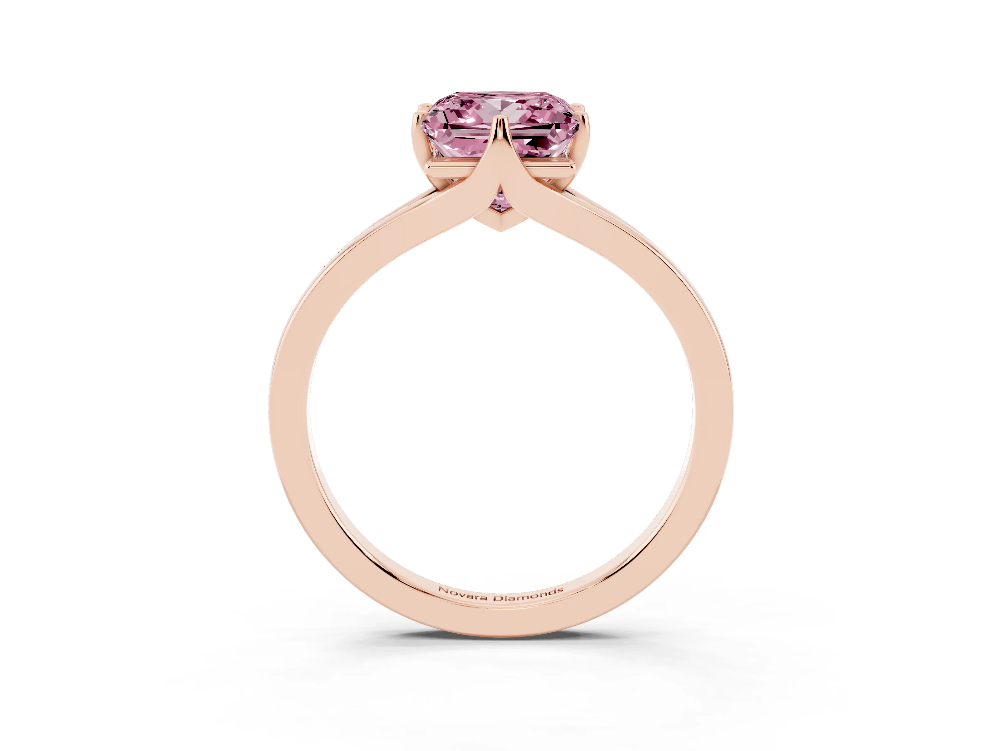 Fancy Pink Princess Cut Diamond Solitaire Ring Set in Rose gold with Polished Tapered Band and Prong Setting