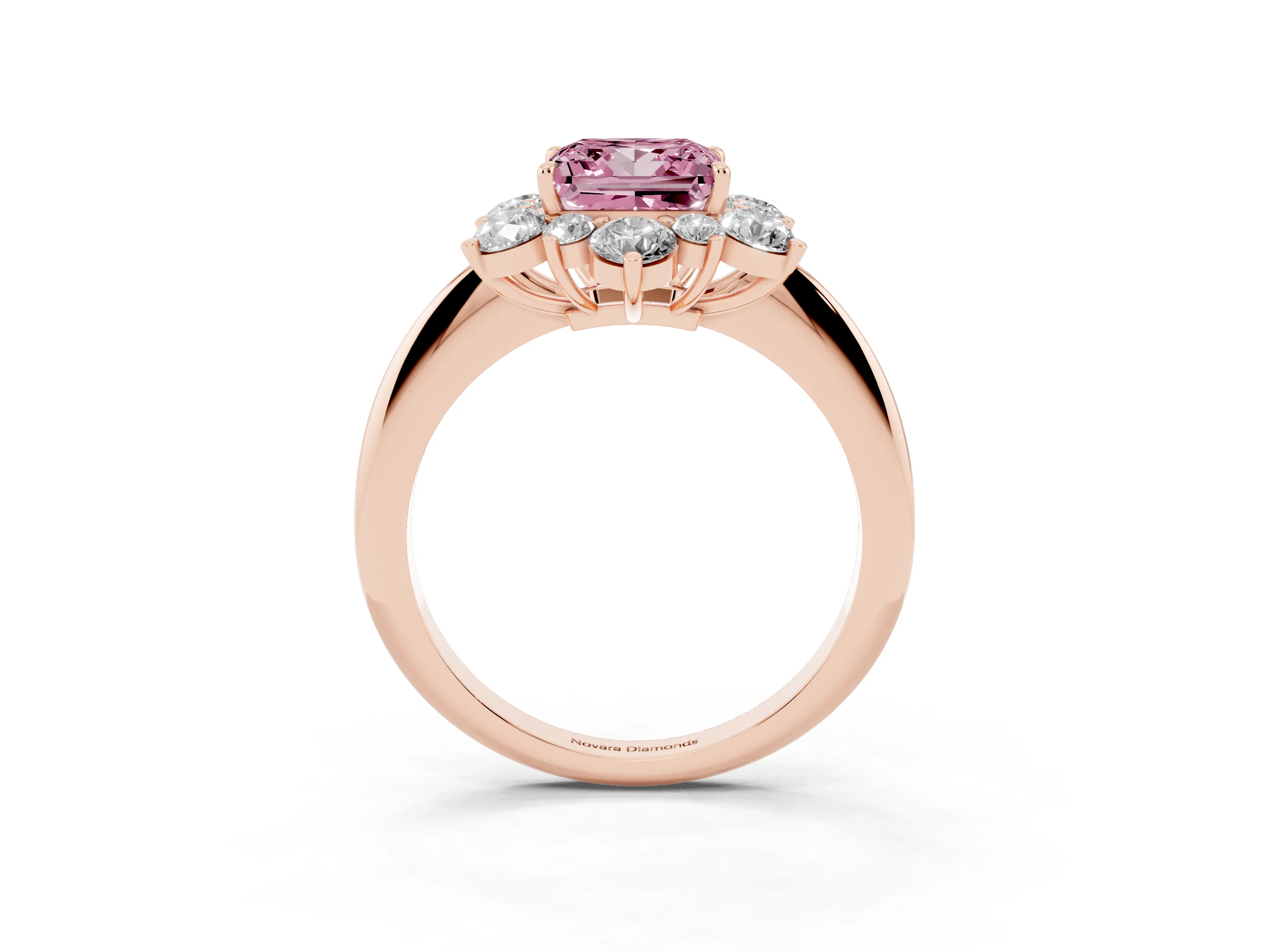 Fancy Pink Princess Cut Diamond Cluster Halo Ring Set in Rose gold with Solitaire Band and Prong Setting