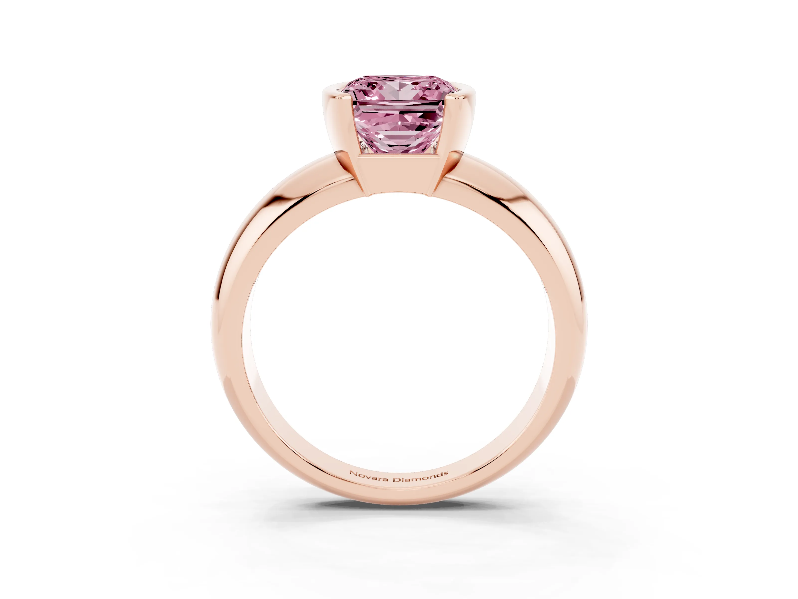 Fancy Pink Princess Cut Diamond Solitaire Tension Set Ring Set in Rose gold with Wide Band