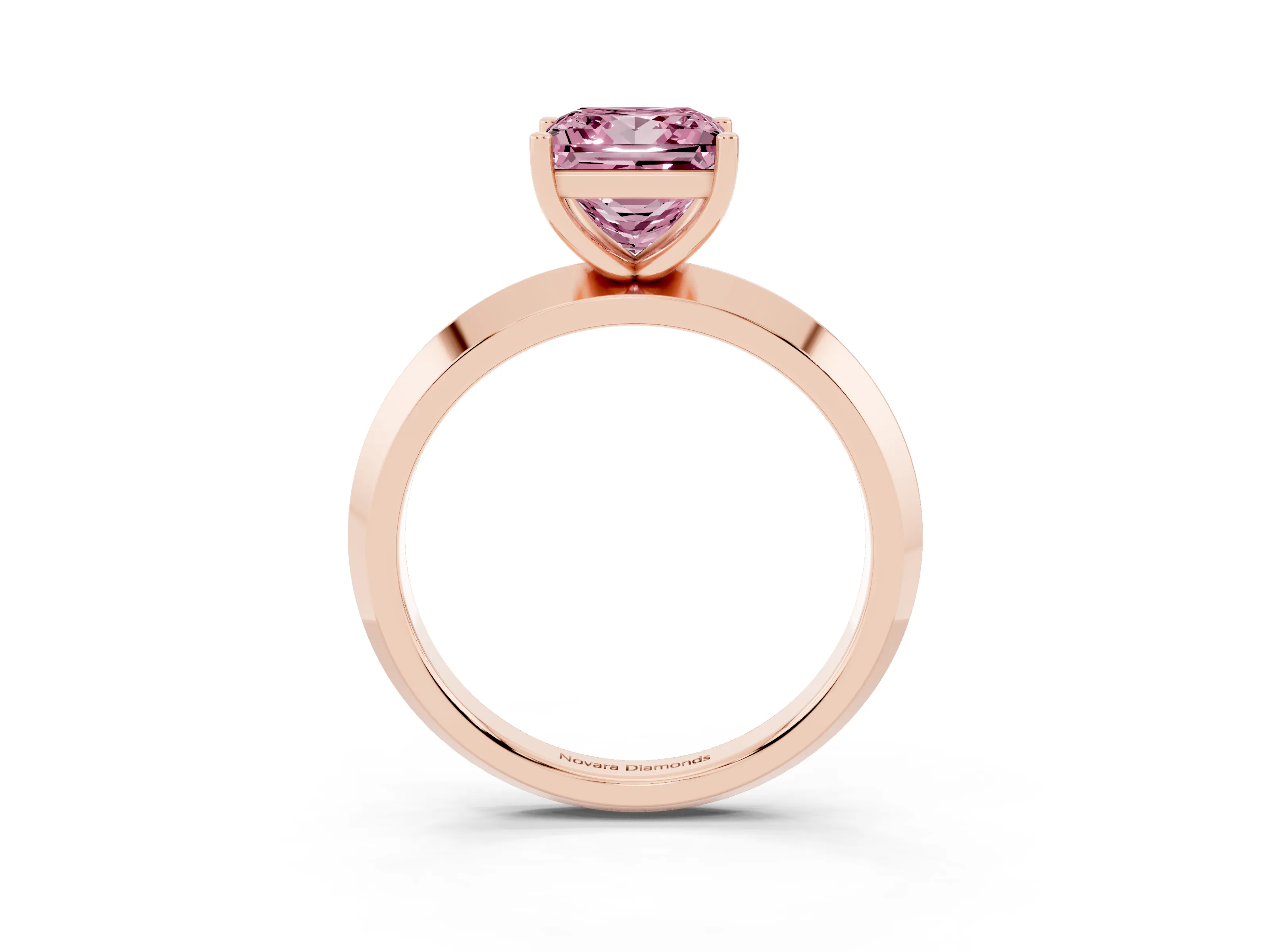 Fancy Pink Princess Cut Diamond Solitaire Engagement Ring Set in Rose gold with Flat Band and Prong Setting