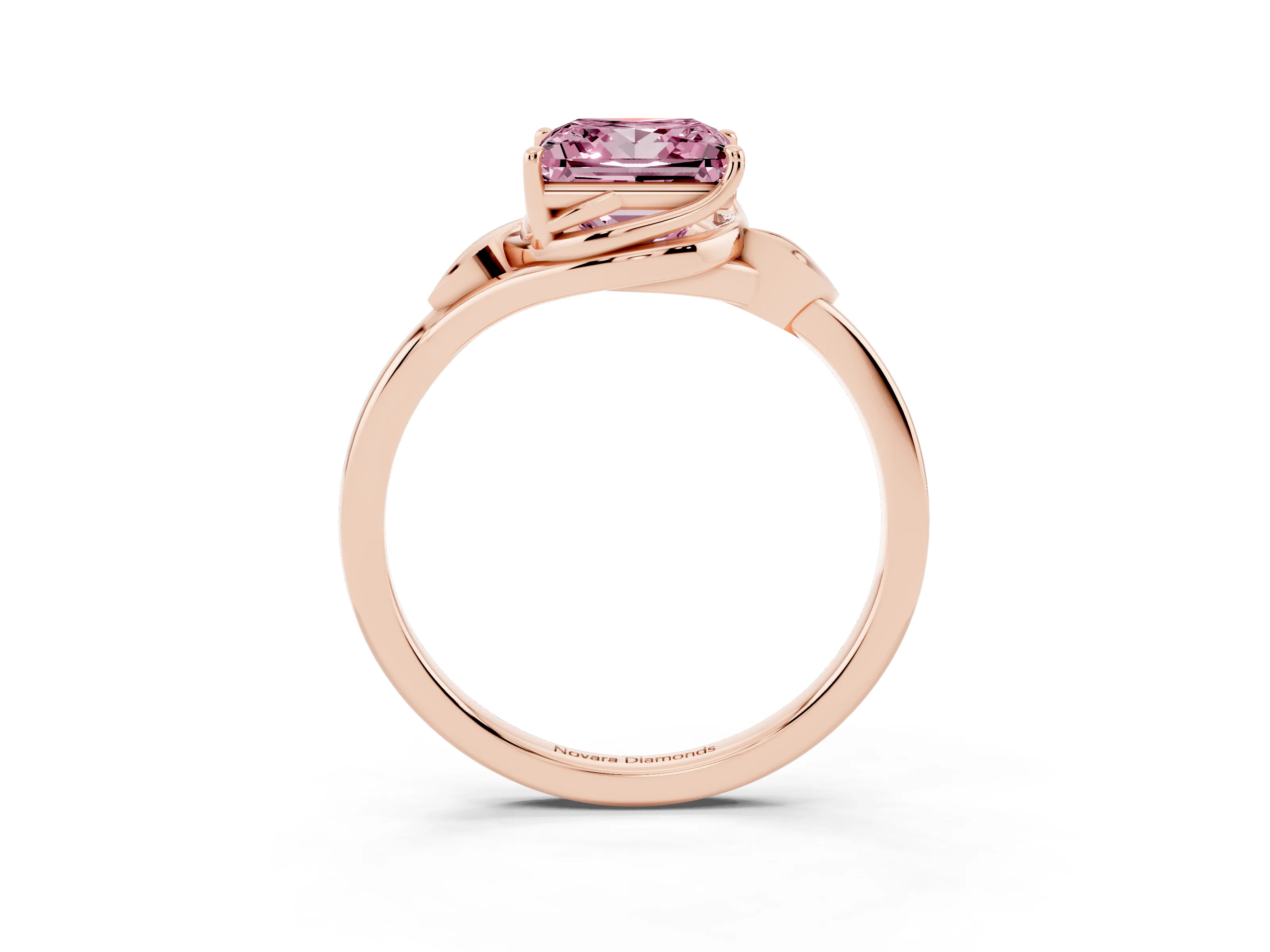 Fancy Pink Princess Cut Diamond Solitaire Ring Set in Rose gold with Polished Twist Band