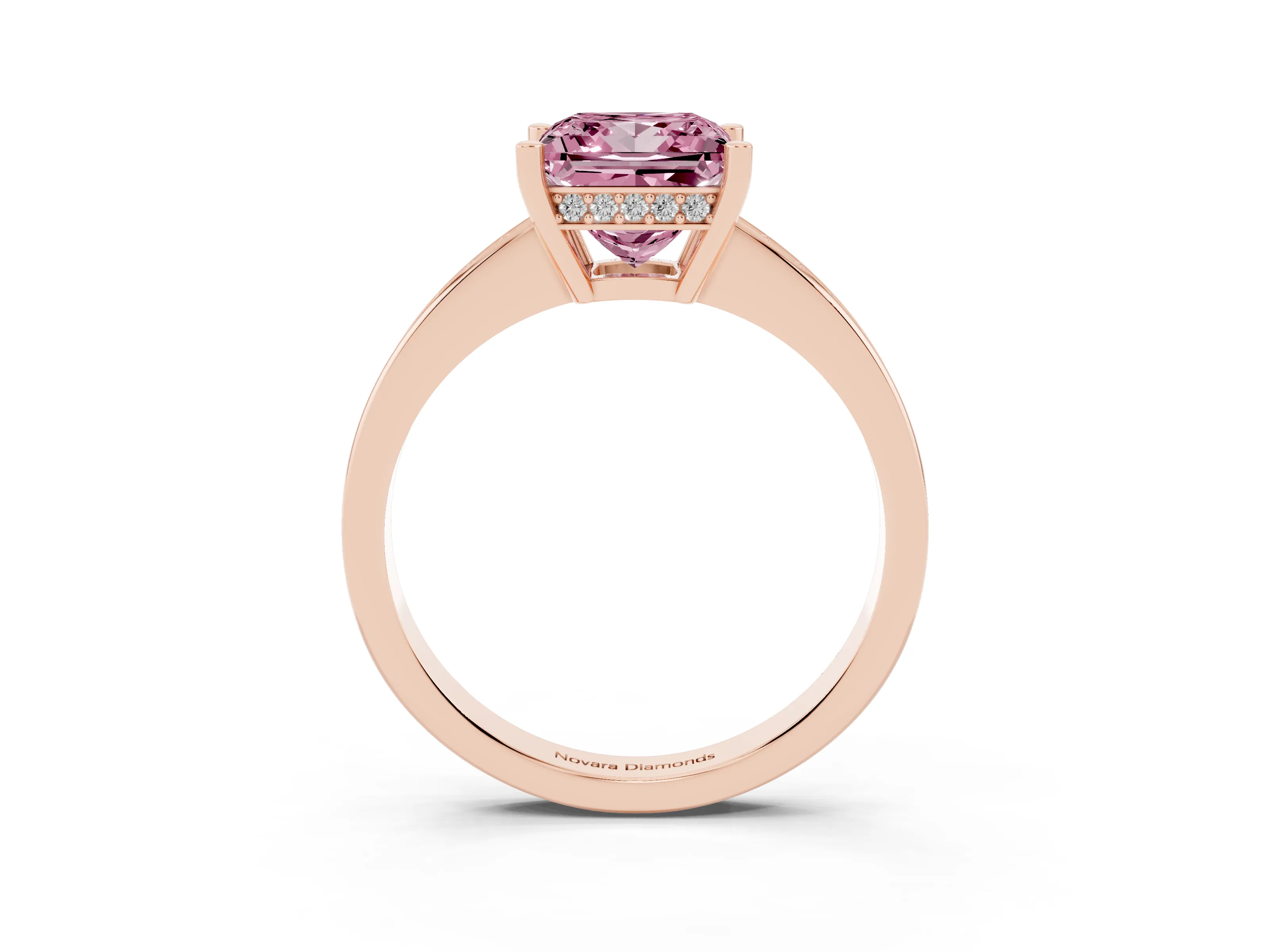 Fancy Pink Princess Cut Diamond Pavé Band Prong Set Solitaire Ring Set in Rose gold