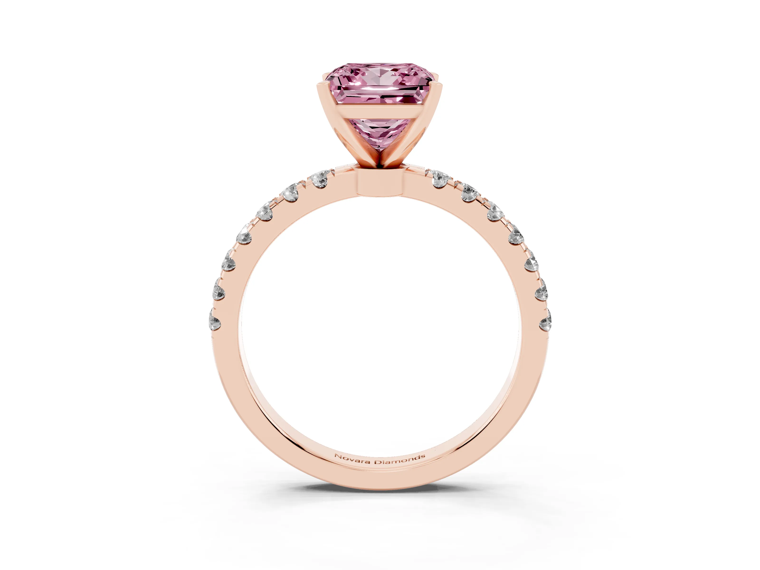 Fancy Pink Princess Cut Diamond Solitaire Ring Set in Rose gold with Pavé Accents and Prong Setting