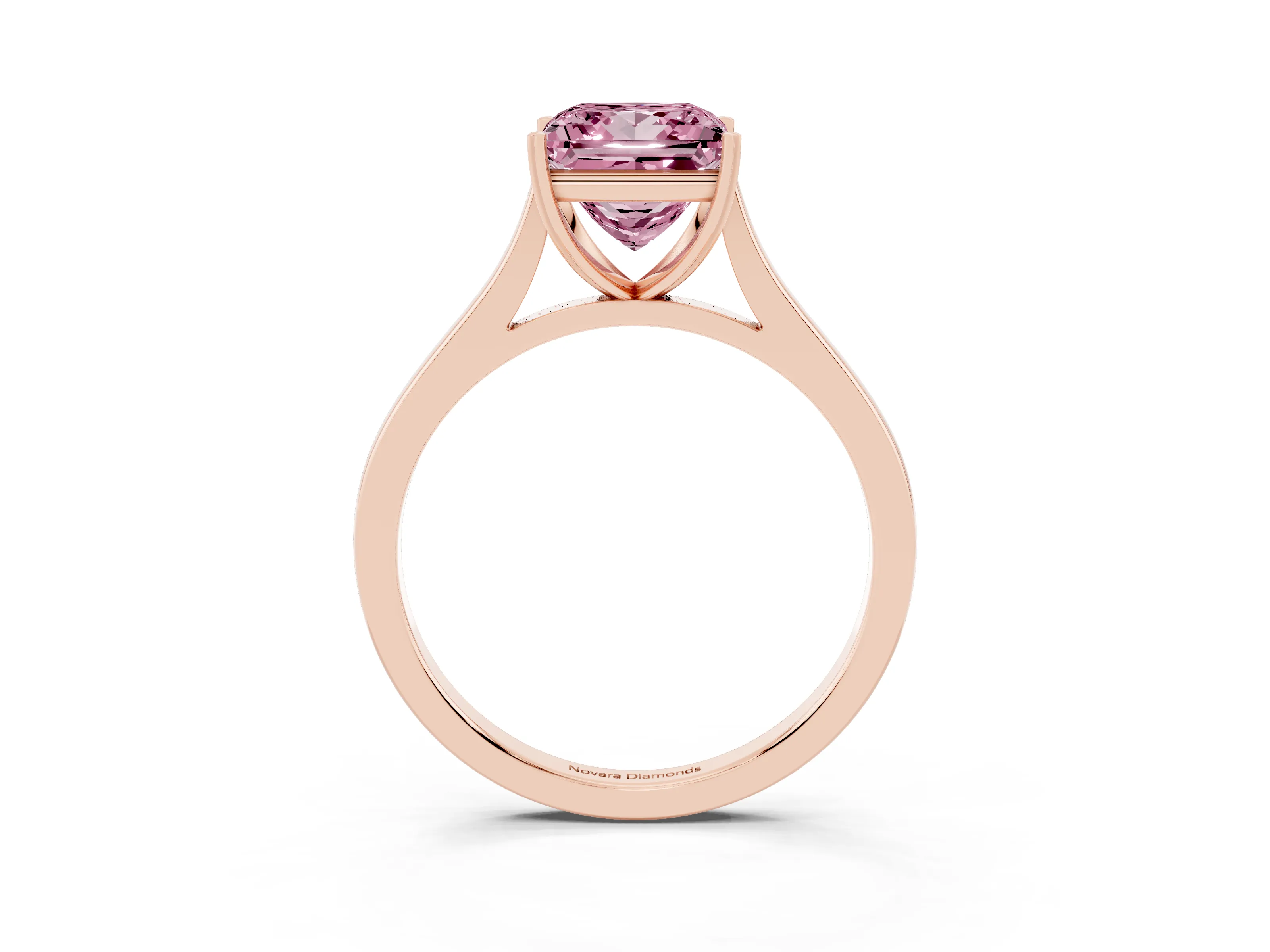Fancy Pink Princess Cut Diamond Solitaire Heart Prong Engagement Ring Set in Rose gold with Tapered Band