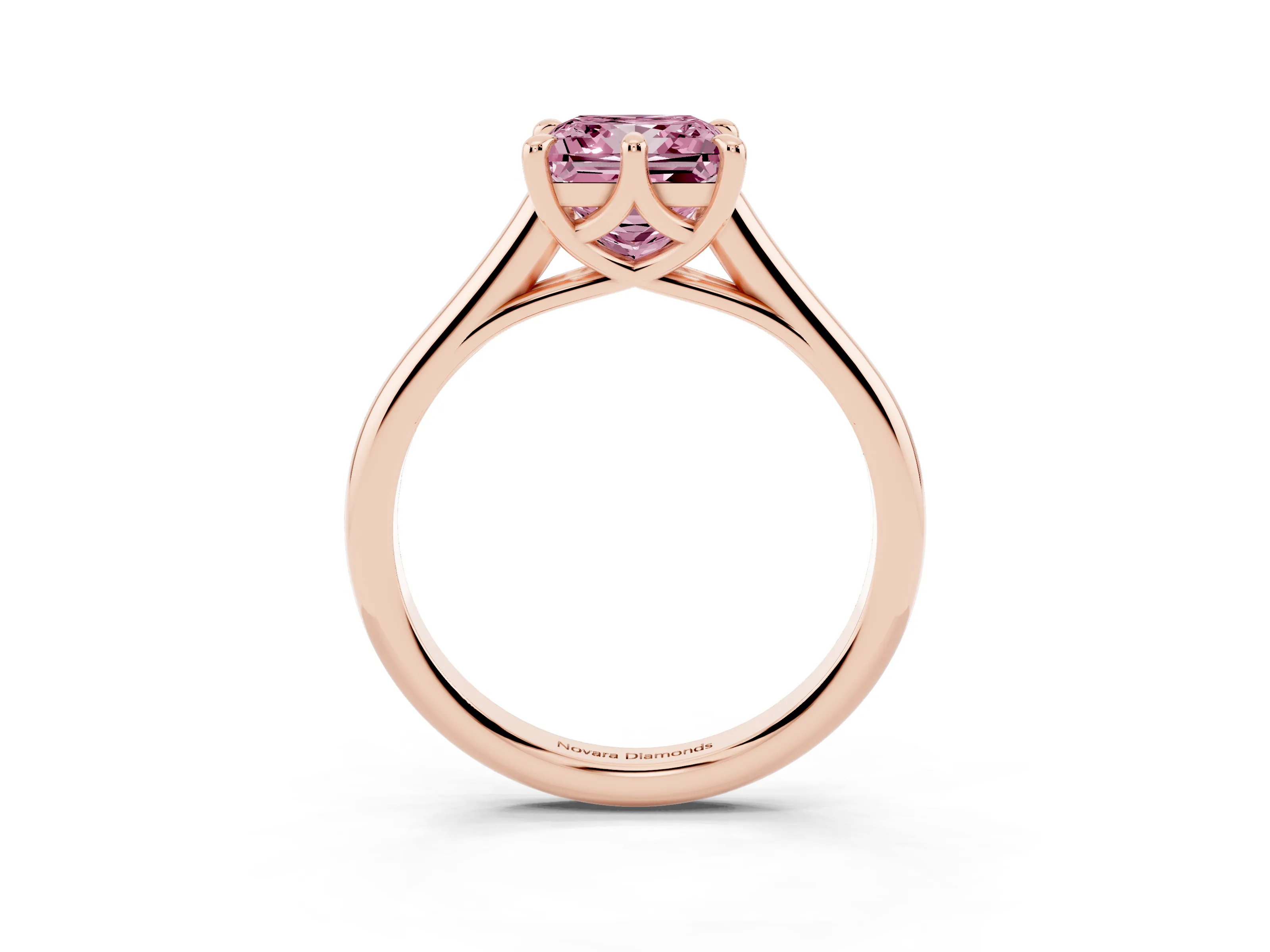 Fancy Pink Princess Cut Diamond Solitaire Engagement Ring Set in Rose gold with Prong Setting and Plain Classic Band