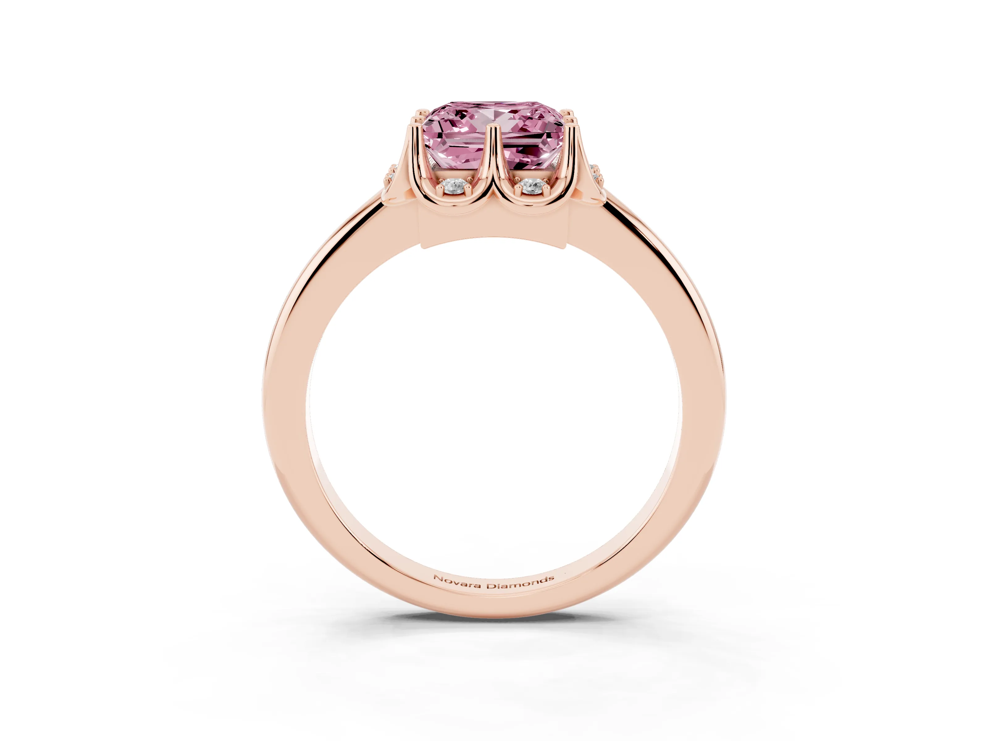 Fancy Pink Princess Cut Diamond Round Cluster Halo Ring Set in Rose gold with Solitaire Band and Prong Setting