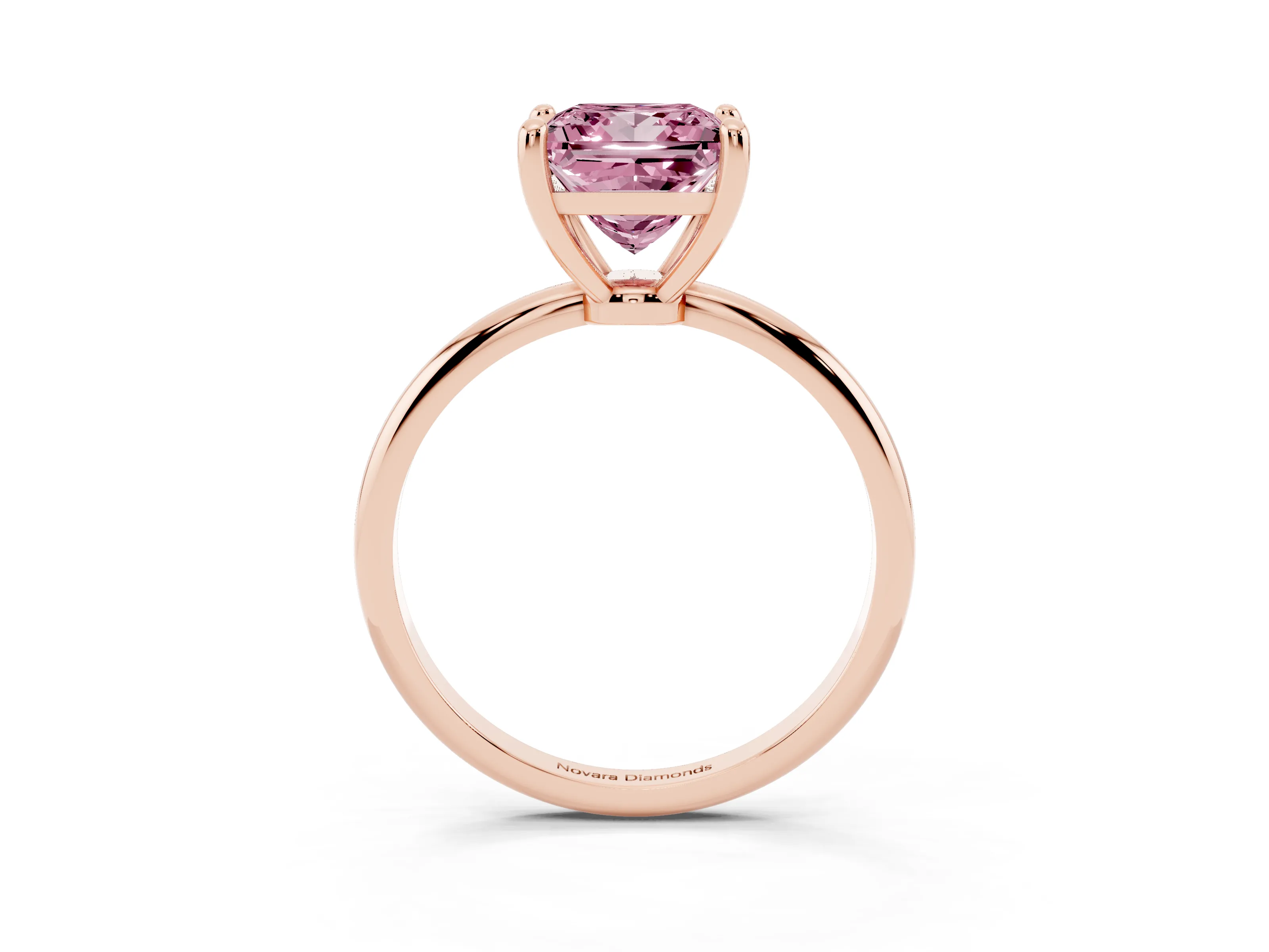 Fancy Pink Princess Cut Diamond Solitaire Ring Set in Rose gold with Secure Prong Setting on a Classic Band