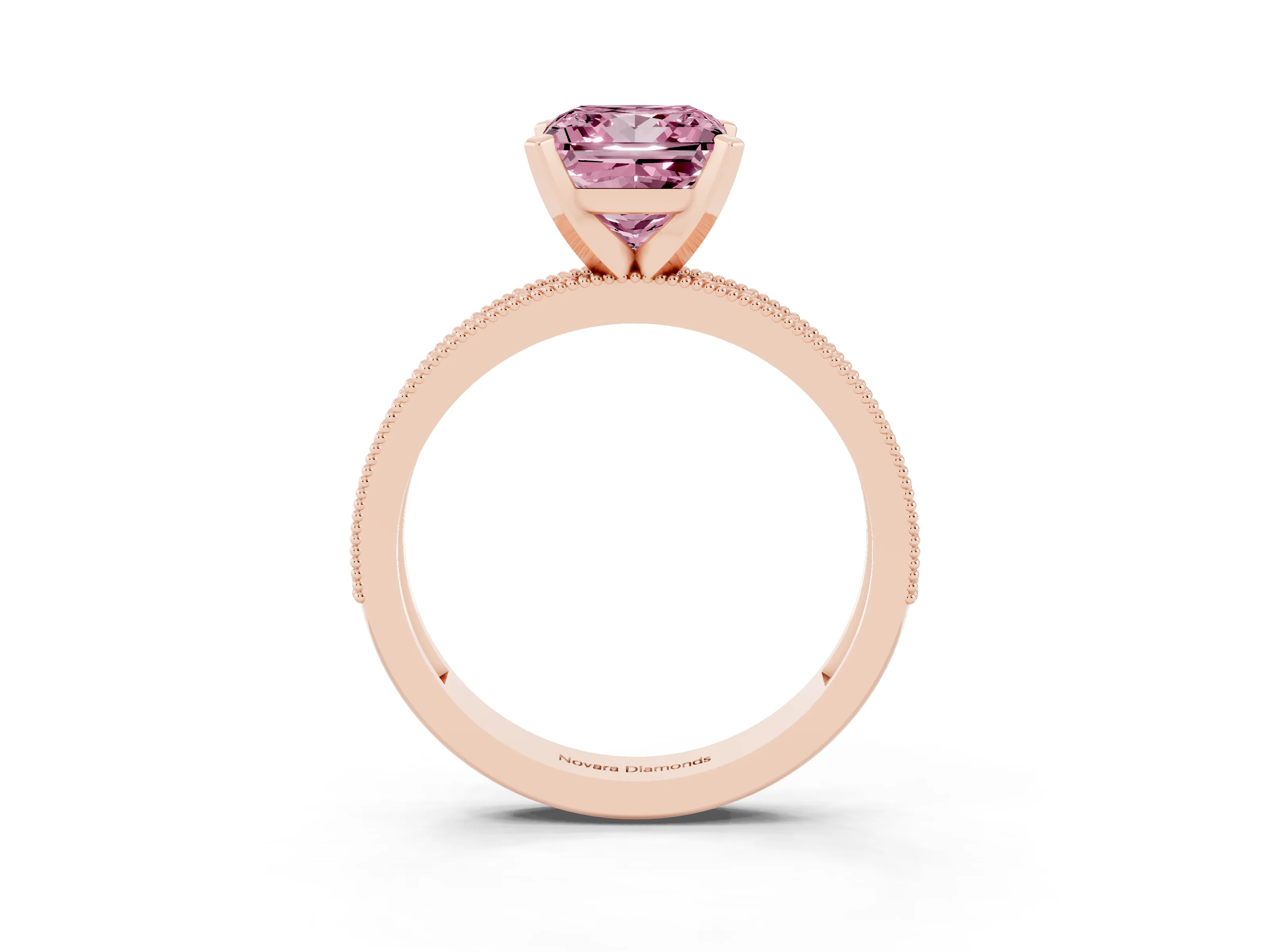 Fancy Pink Princess Cut Diamond Milgrain Pavé Engagement Ring Set in Rose gold with Prong Setting