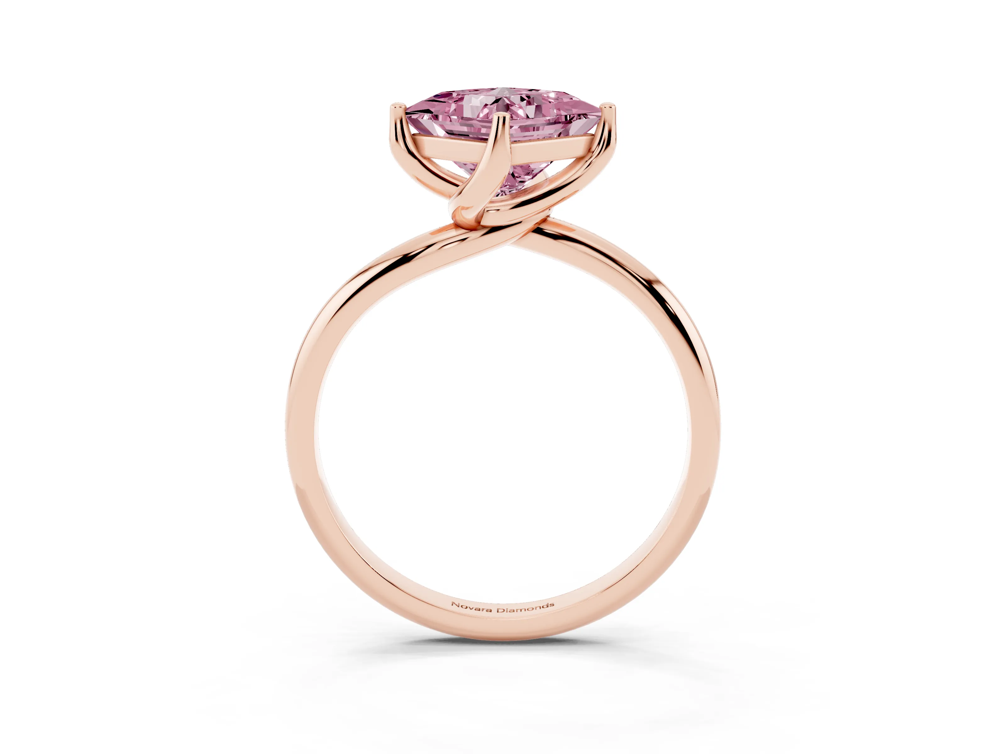 Fancy Pink Princess Cut Diamond Solitaire Engagement Ring Set in Rose gold with Classic Plain Band