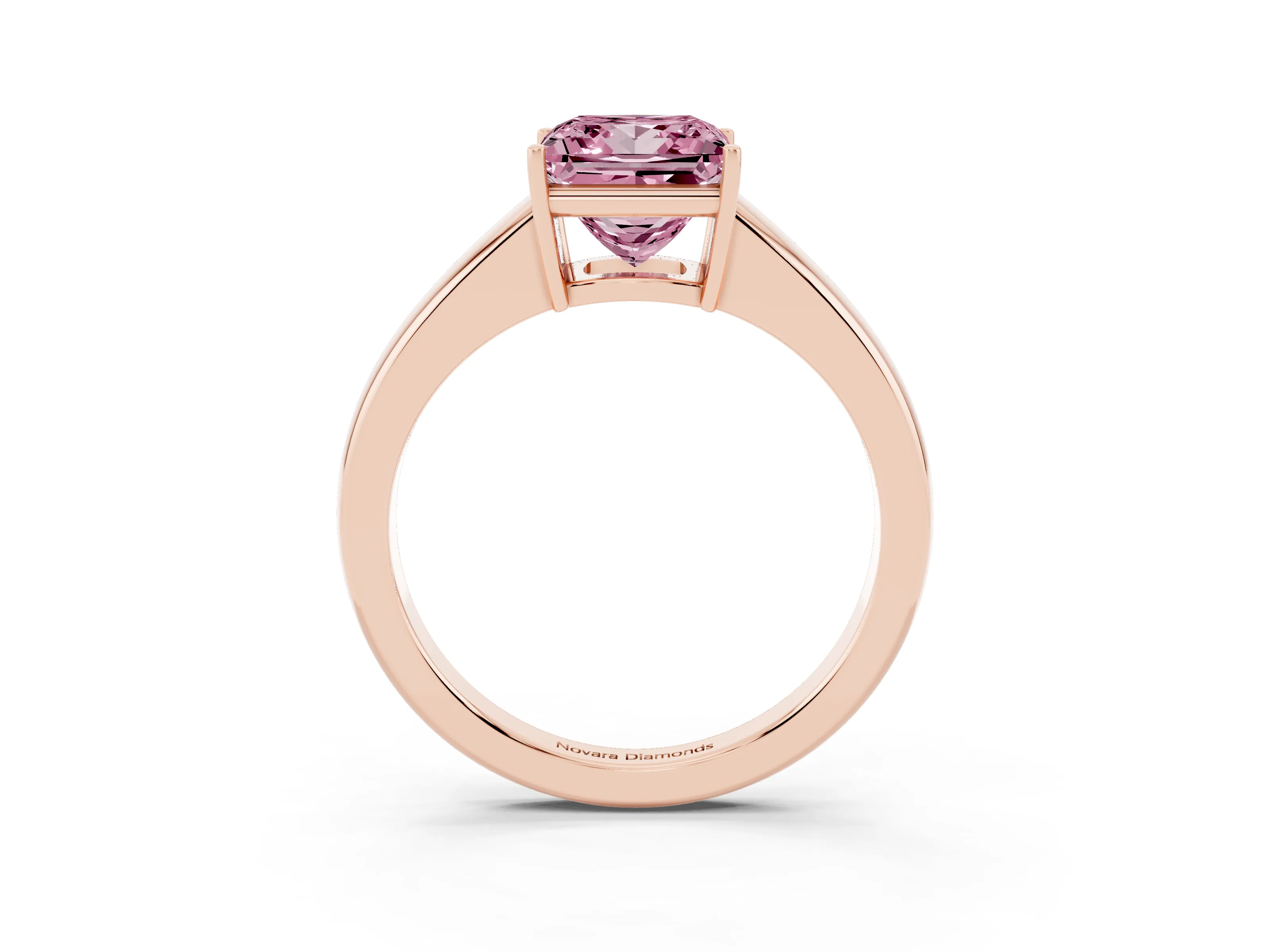 Fancy Pink Princess Cut Diamond Solitaire Ring Set in Rose gold with Tapered Band and Prong Setting