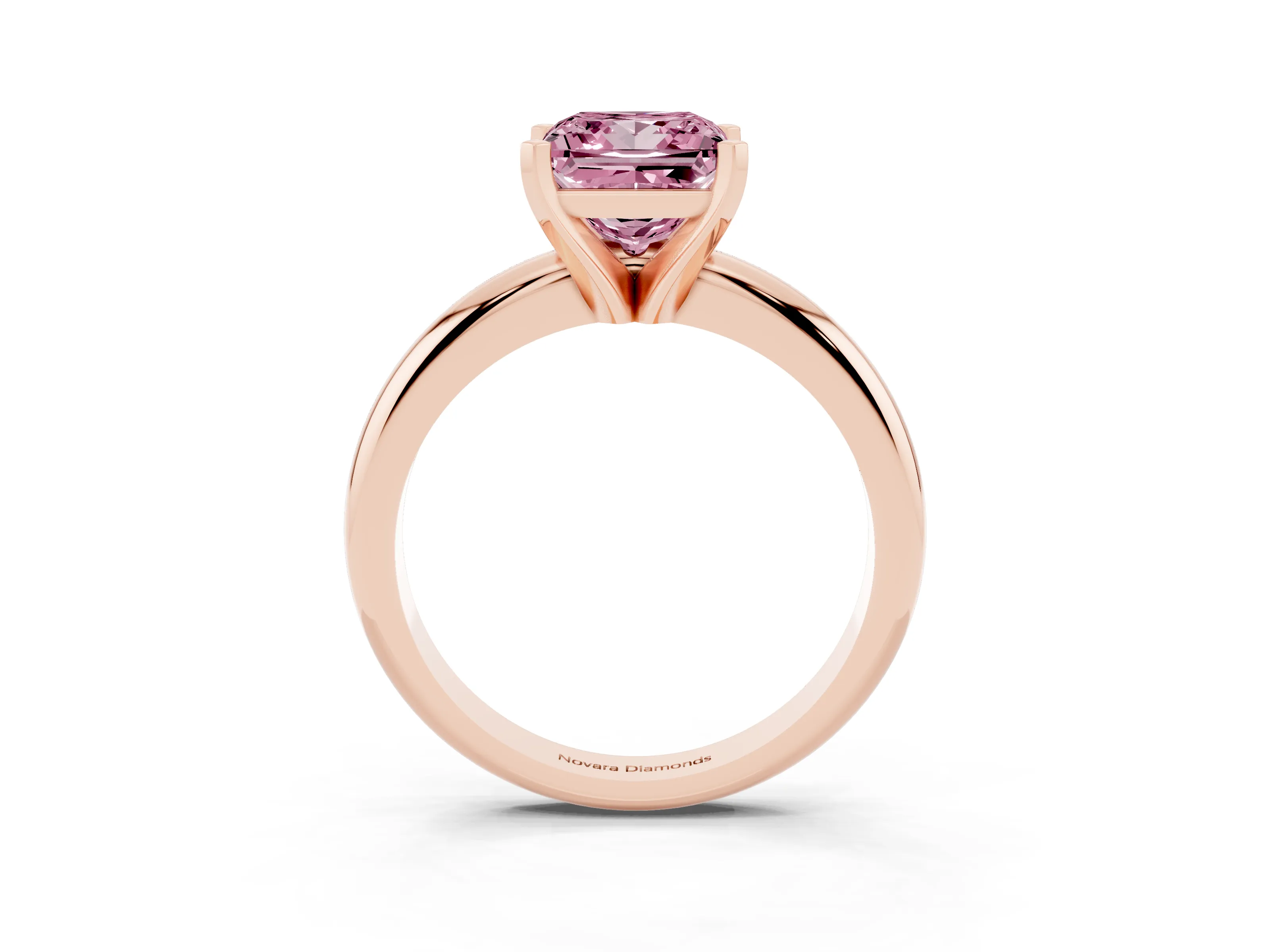 Fancy Pink Princess Cut Diamond Solitaire Engagement Ring Set in Rose gold with Round Band and Prong Setting