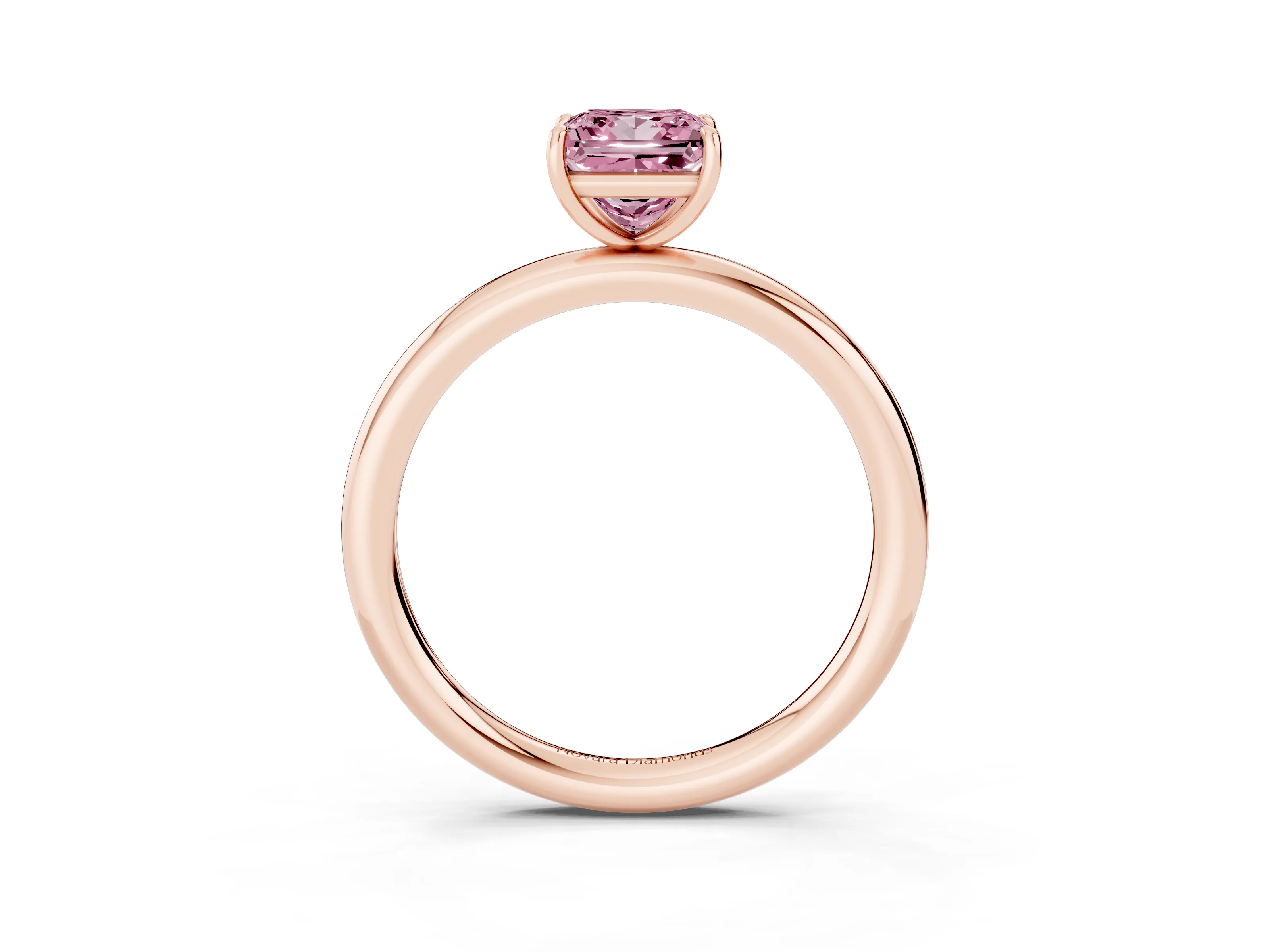 Fancy Pink Princess Cut Diamond Solitaire Ring Set in Rose gold with Prong Setting on a Polished Plain Band