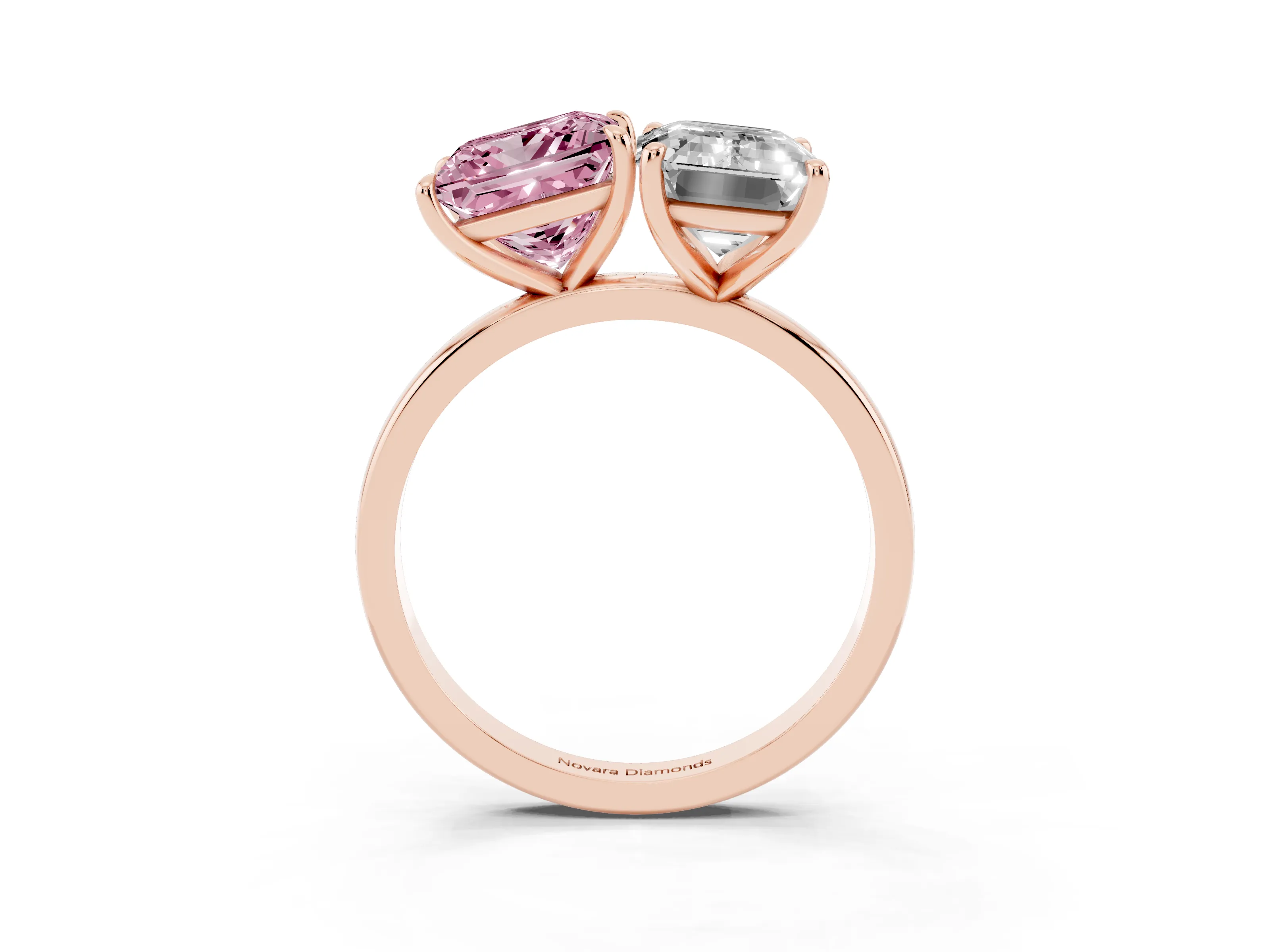 Fancy Pink Princess Cut and Emerald Cut Toi Moi Ring Set in Rose gold with Prong Setting