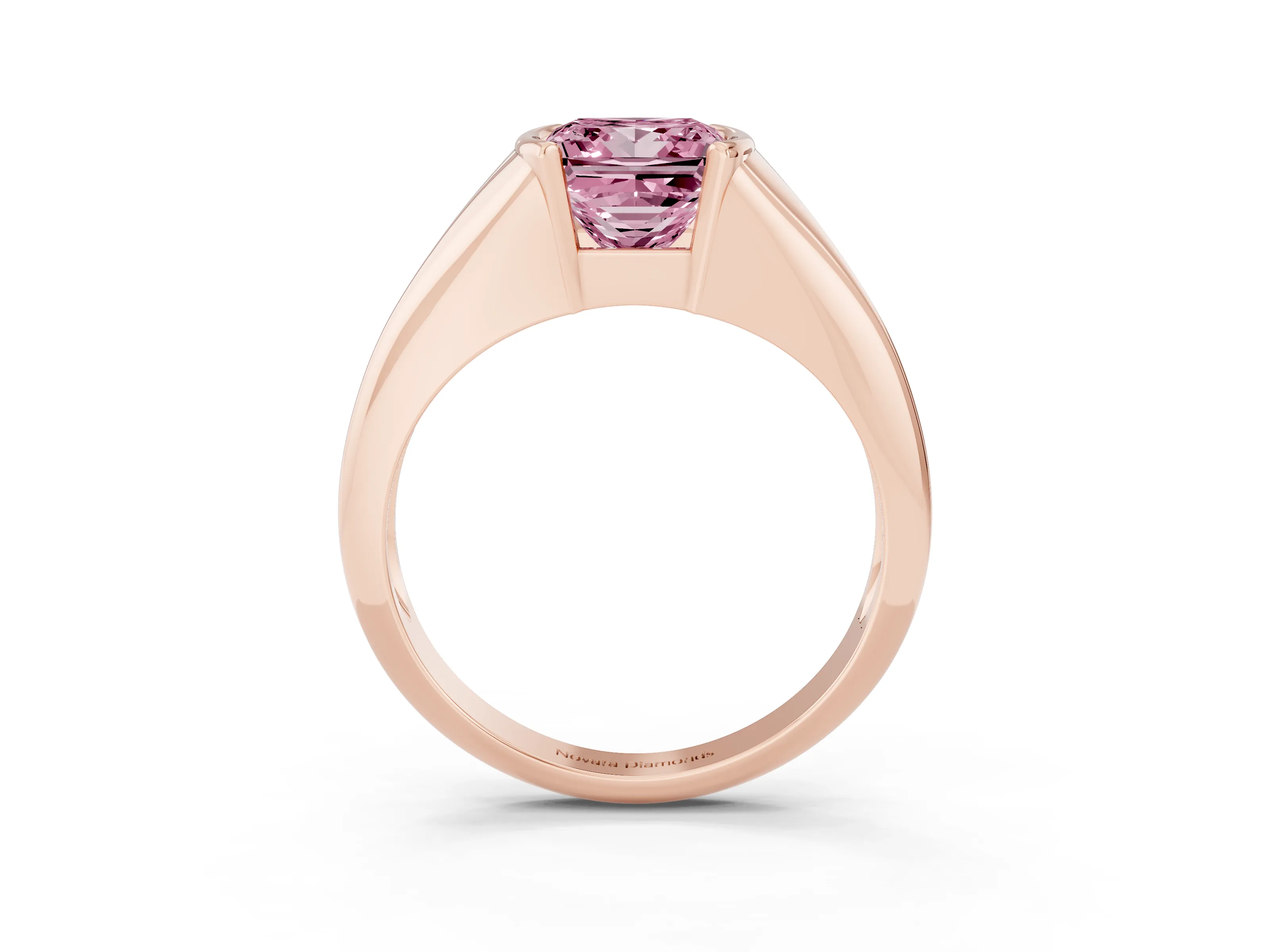 Fancy Pink Princess Cut Diamond Solitaire Tension Set Ring Set in Rose gold