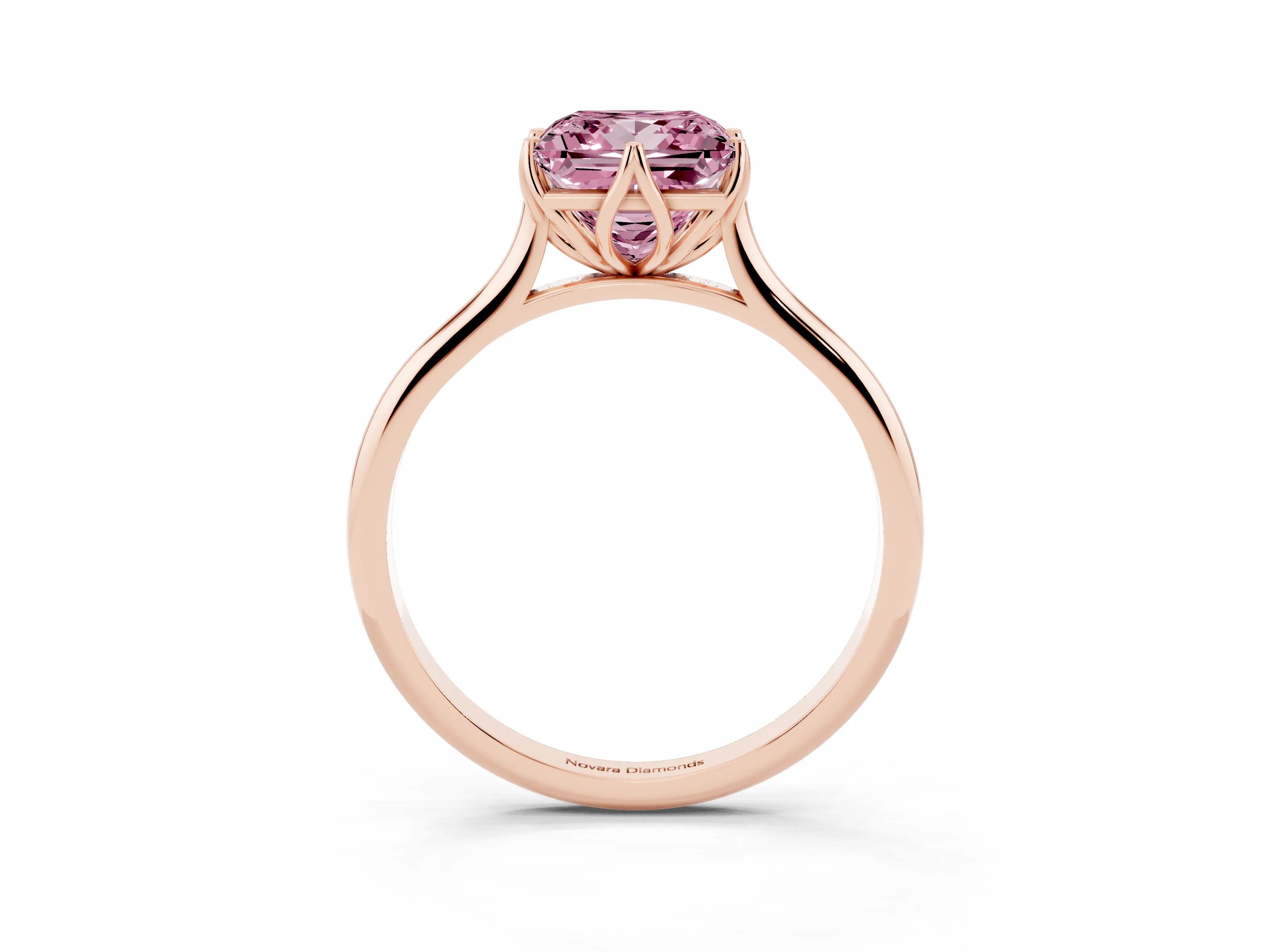 Fancy Pink Princess Cut Diamond Solitaire Cathedral Ring Set in Rose gold with Prong Setting