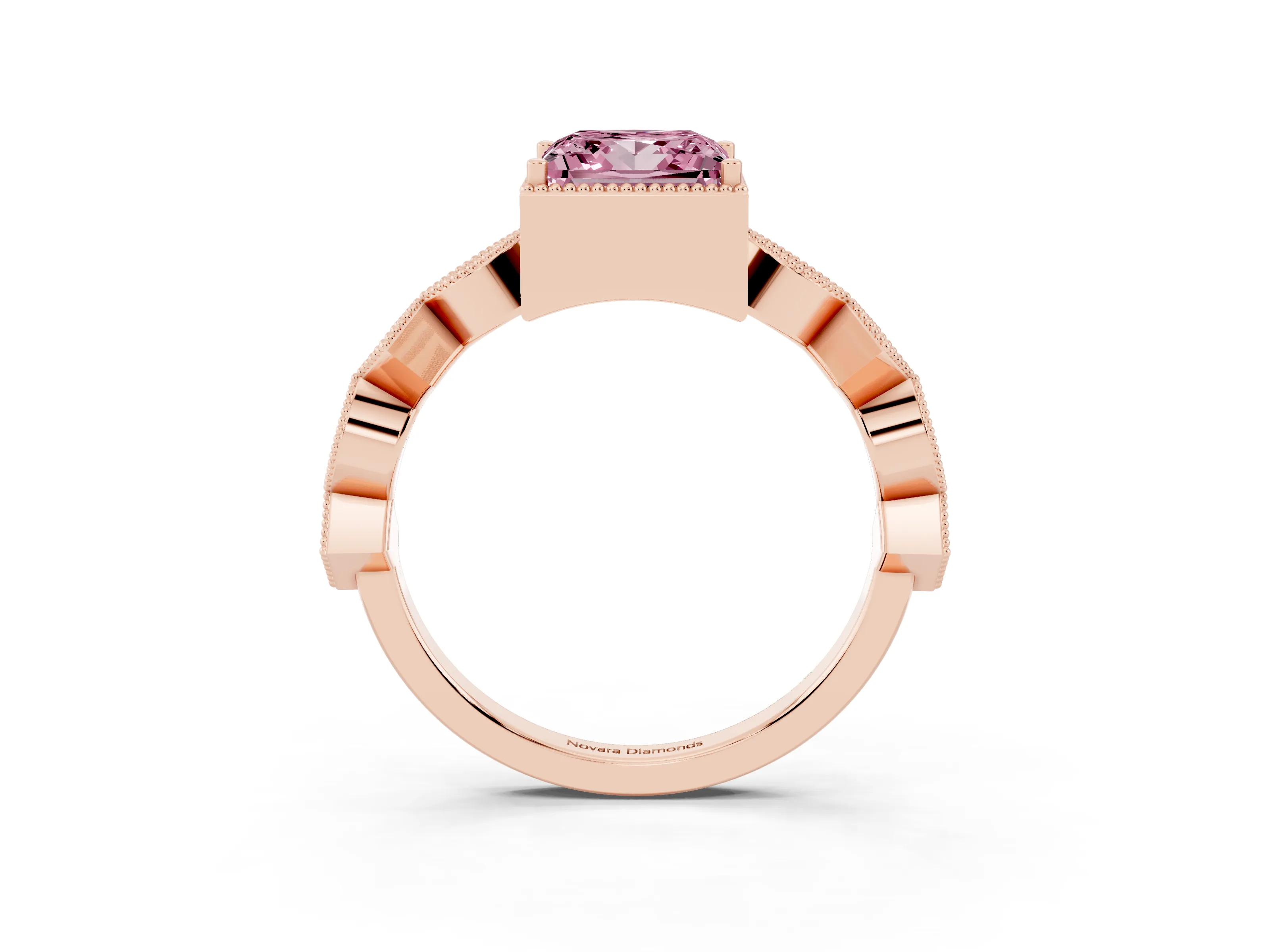 Fancy Pink Princess Cut Diamond Milgrain Marquise Twist Band Ring Set in Rose gold with Prong Setting