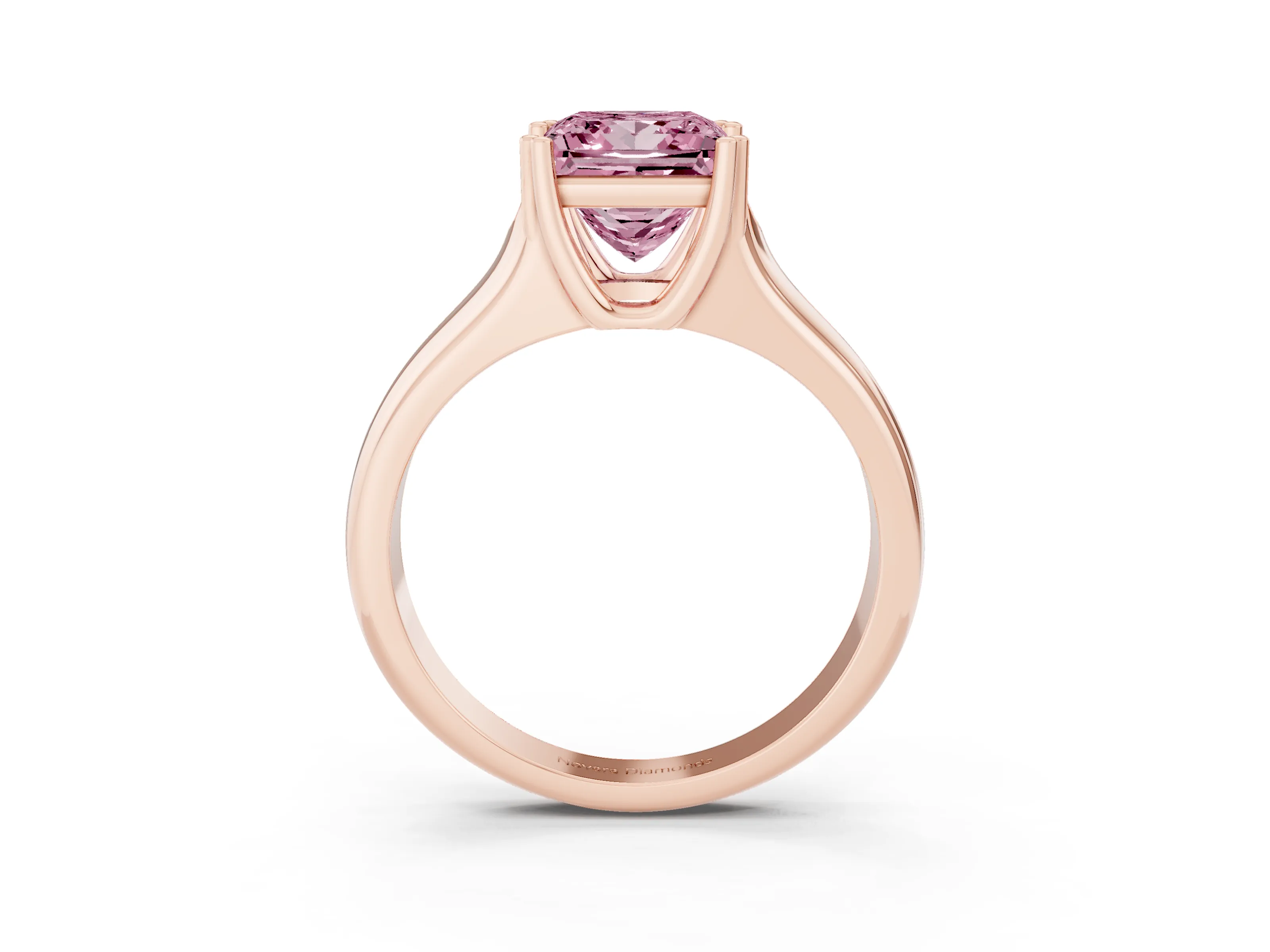 Fancy Pink Princess Cut Diamond Solitaire Ring Set in Rose gold with Wide Band and Prong Setting
