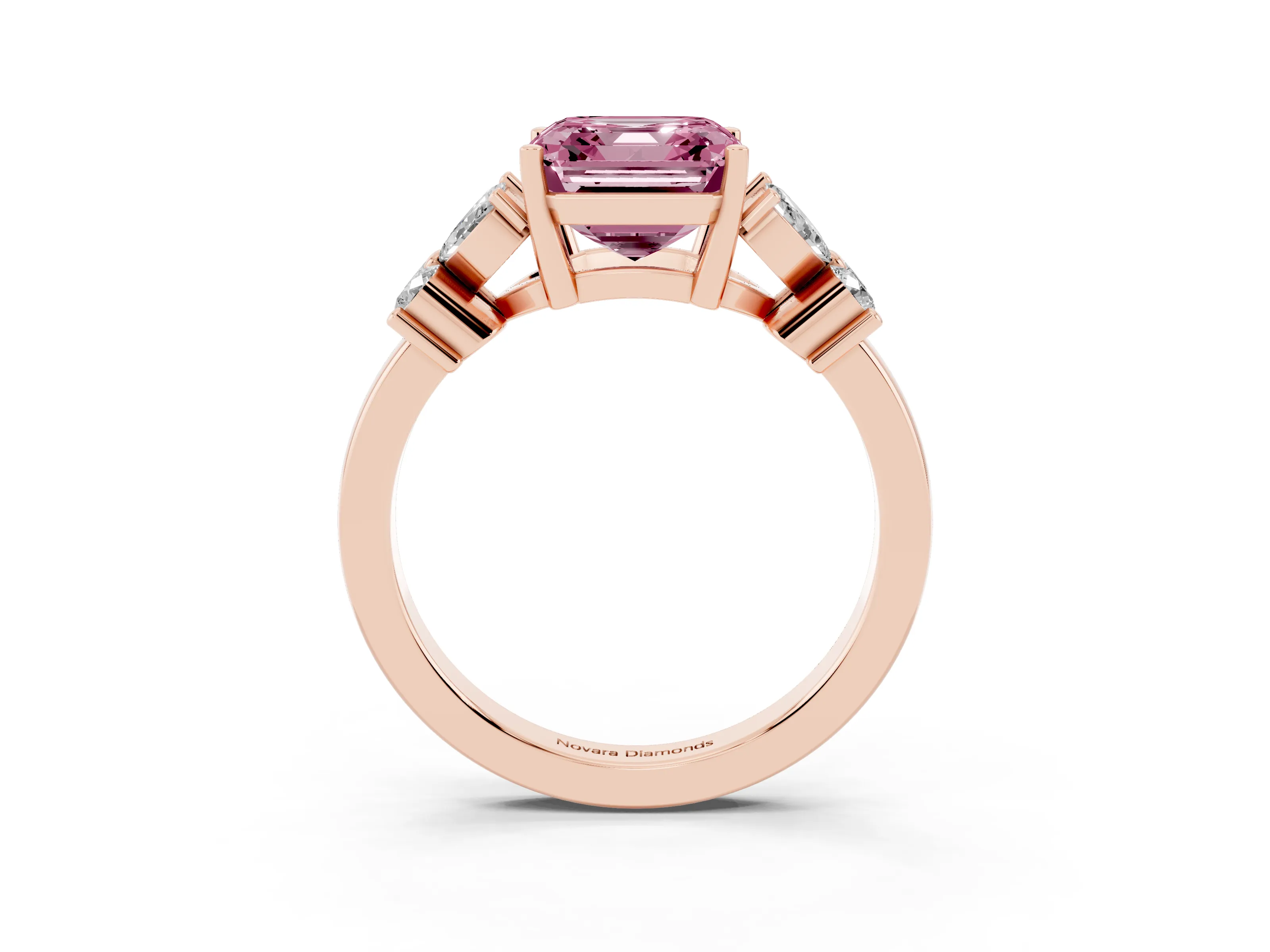 Fancy Pink Princess Cut Diamond Floral Cluster Ring Set in Rose gold with Marquise Petals and Prong Setting