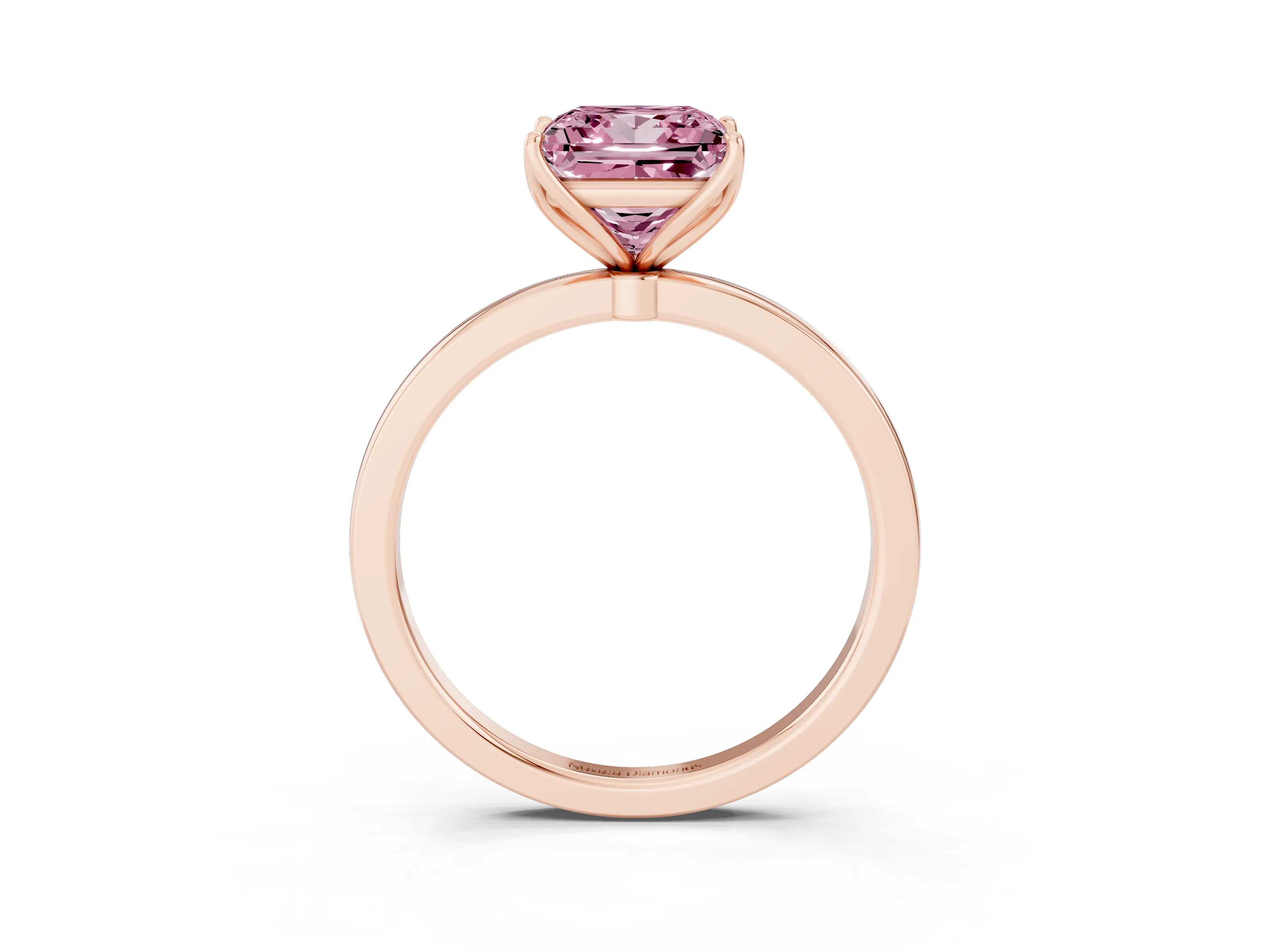 Fancy Pink Princess Cut Diamond Solitaire Ring Set in Rose gold with Prong Setting and Thin Polished Band