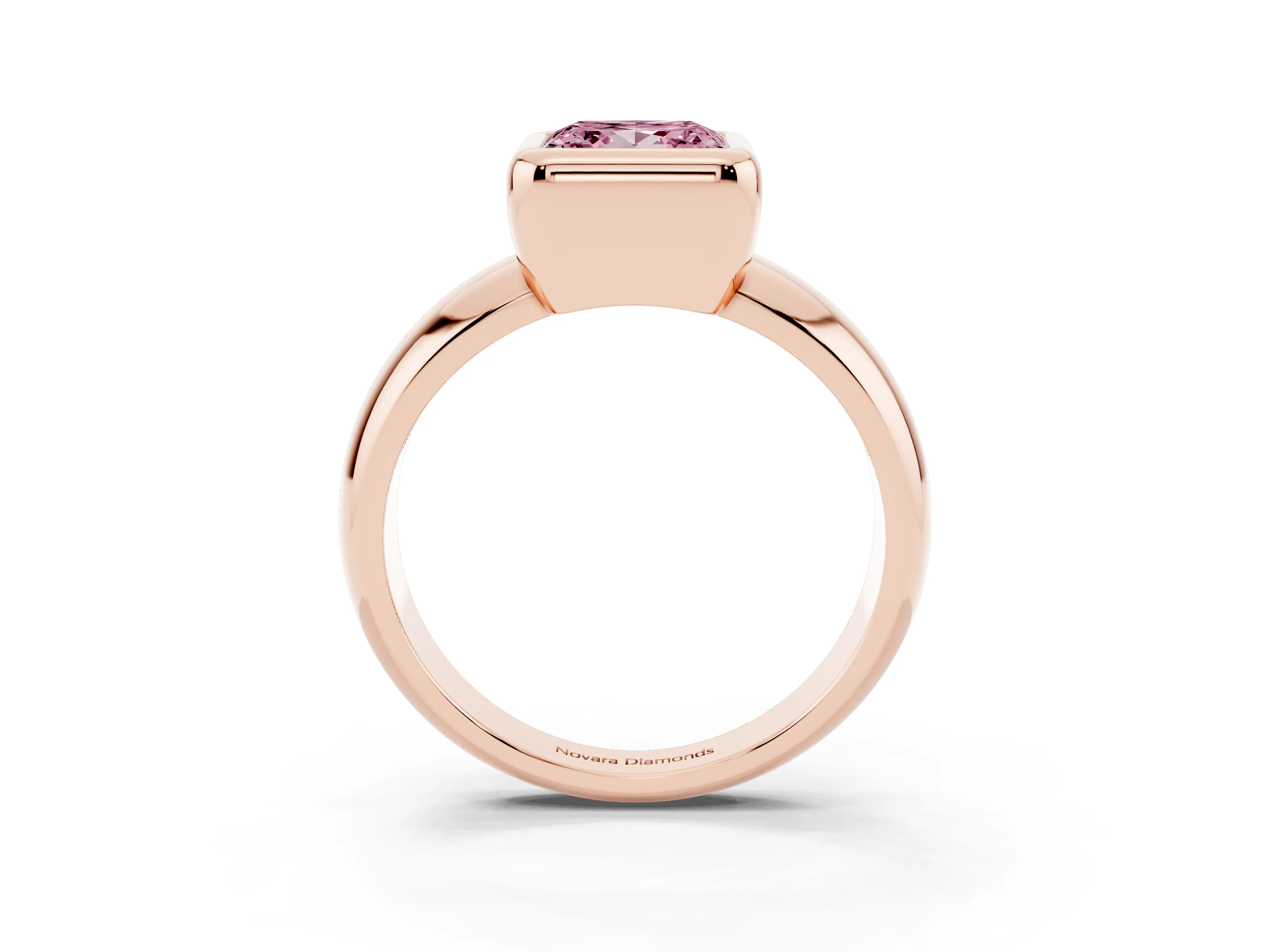 Fancy Pink Bezel Set Princess Cut Diamond Solitaire Ring Set in Rose gold with Wide Band