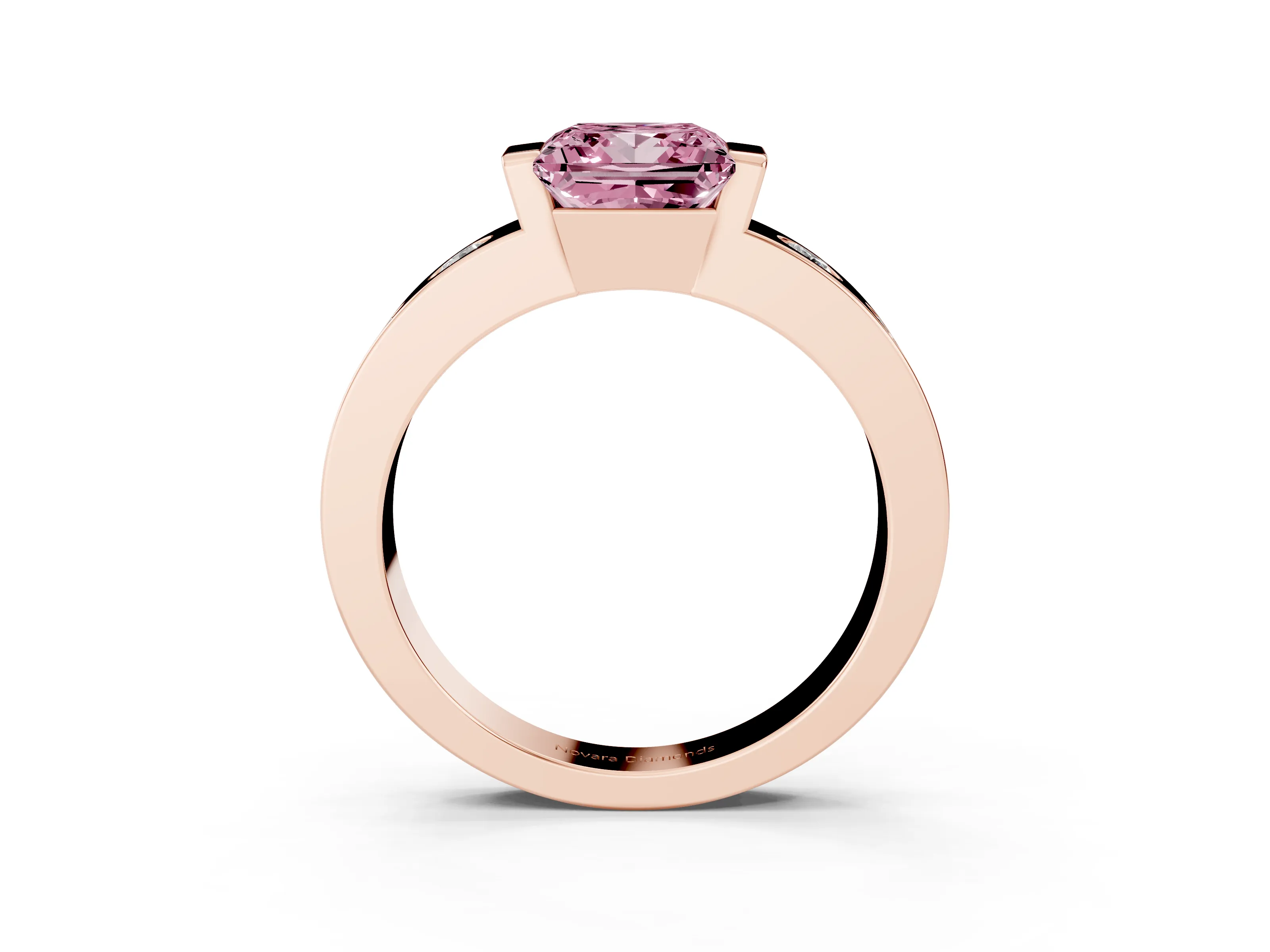 Fancy Pink Princess Cut Diamond Channel-Set Band Ring Set in Rose gold with Bezel Prong Setting