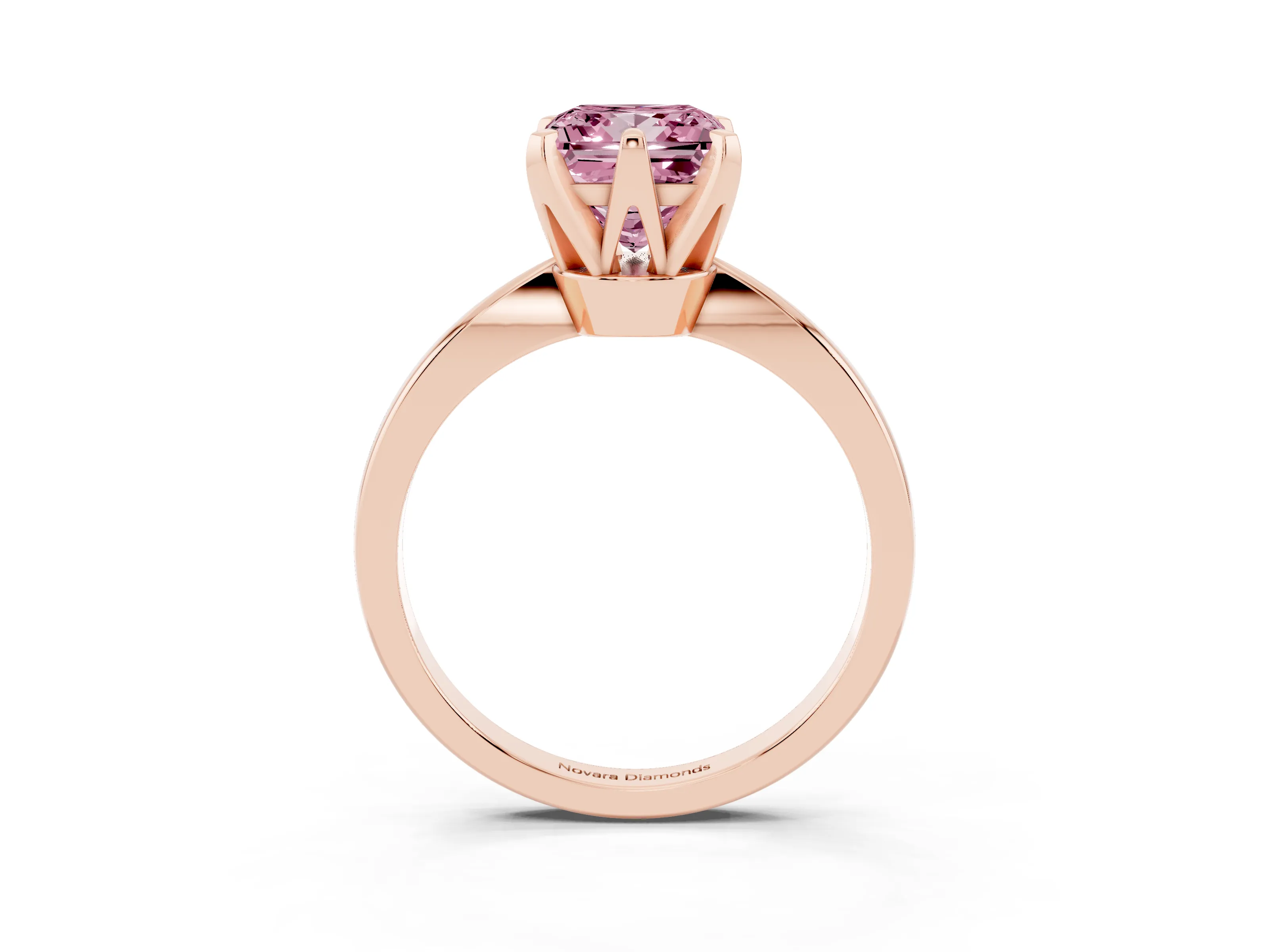 Fancy Pink Princess Cut Diamond Solitaire Engagement Ring Set in Rose gold with Slim Tapered Solitaire Band