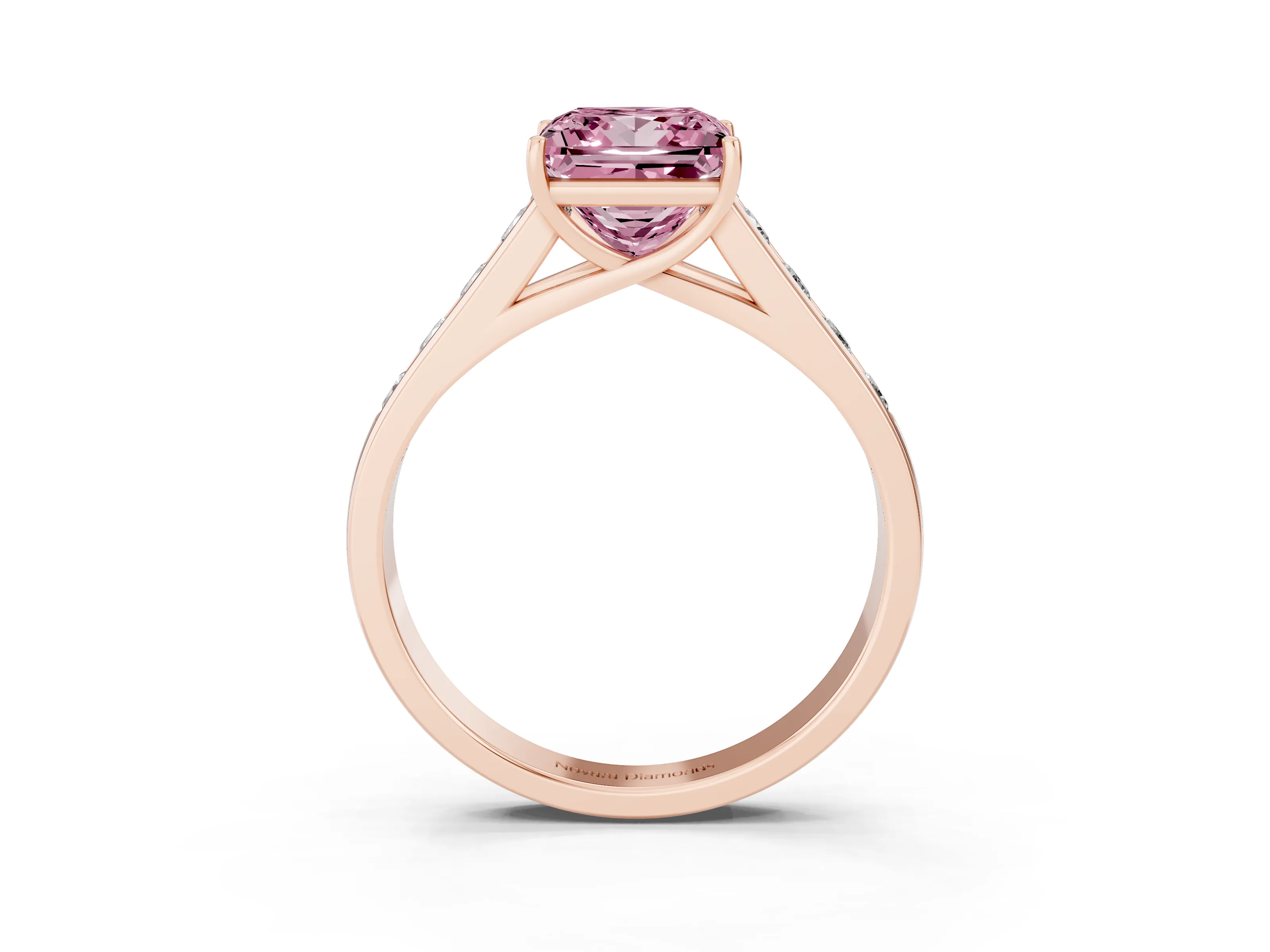 Fancy Pink Princess Cut Diamond Solitaire Channel-Set Engagement Ring Set in Rose gold with Prong Setting