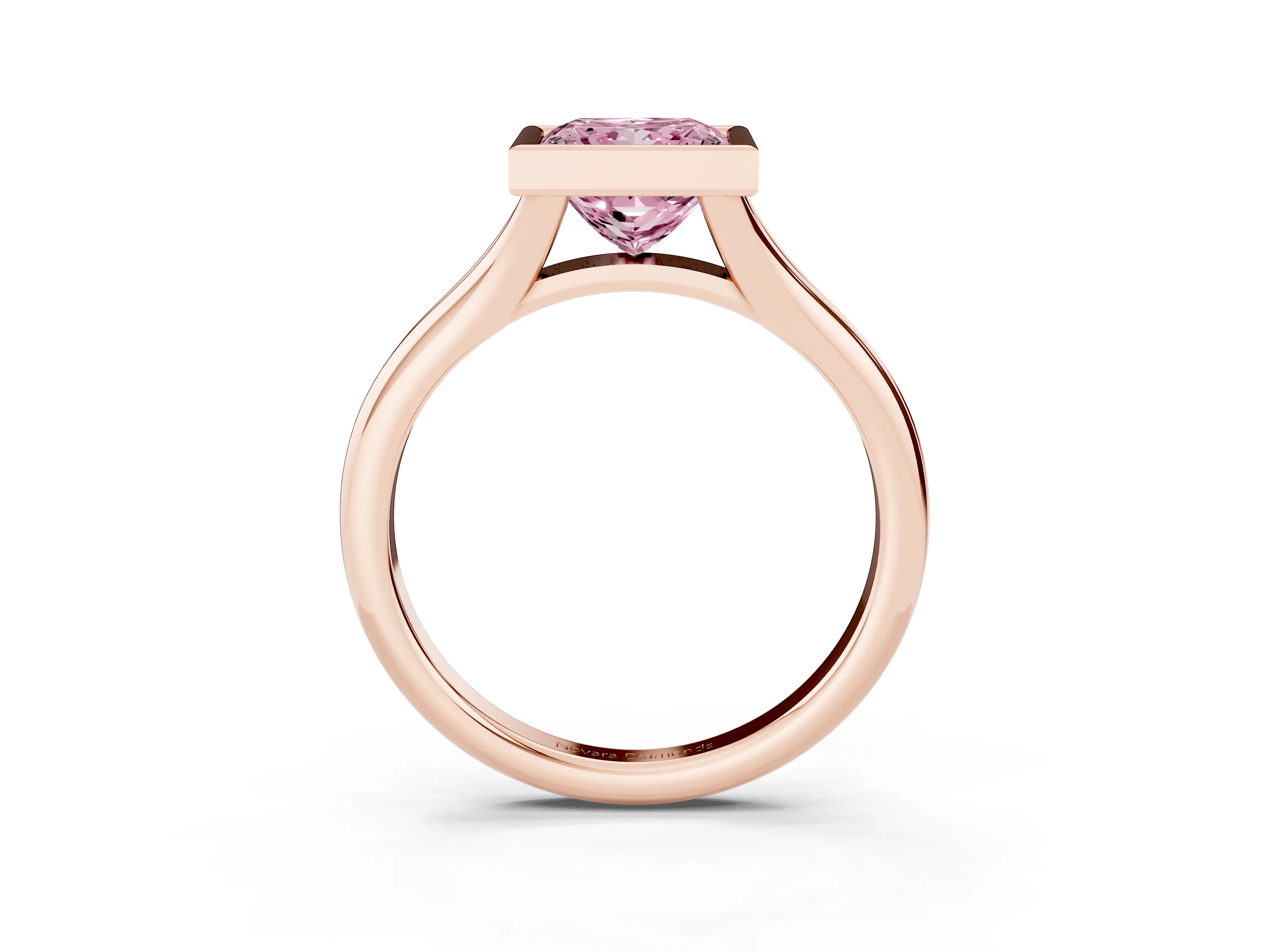 Fancy Pink Bezel Set Princess Cut Diamond Solitaire Ring Set in Rose gold with Smooth Band