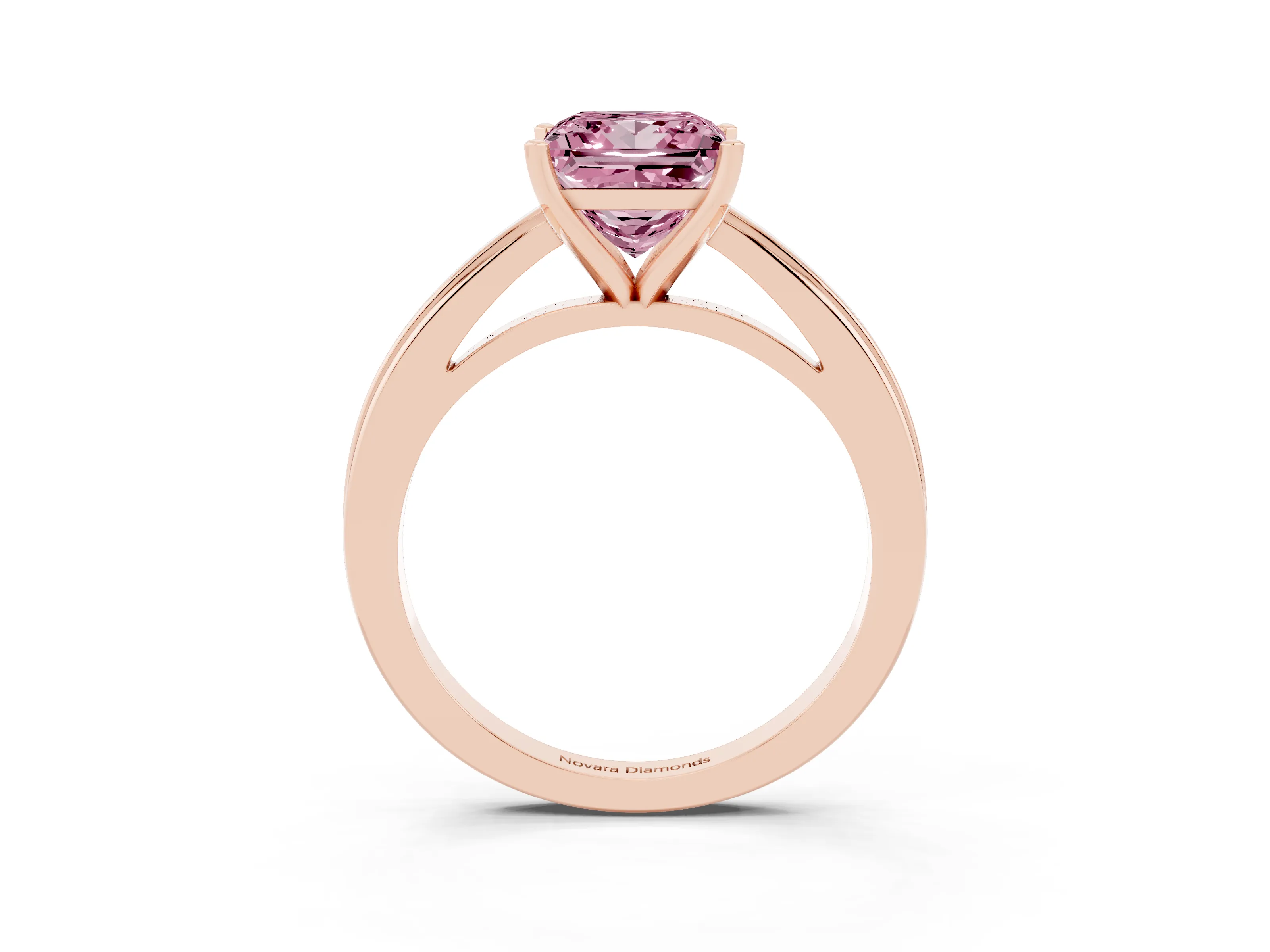 Fancy Pink Princess Cut Diamond Solitaire Ring Set in Rose gold with Prong Setting and Classic Band