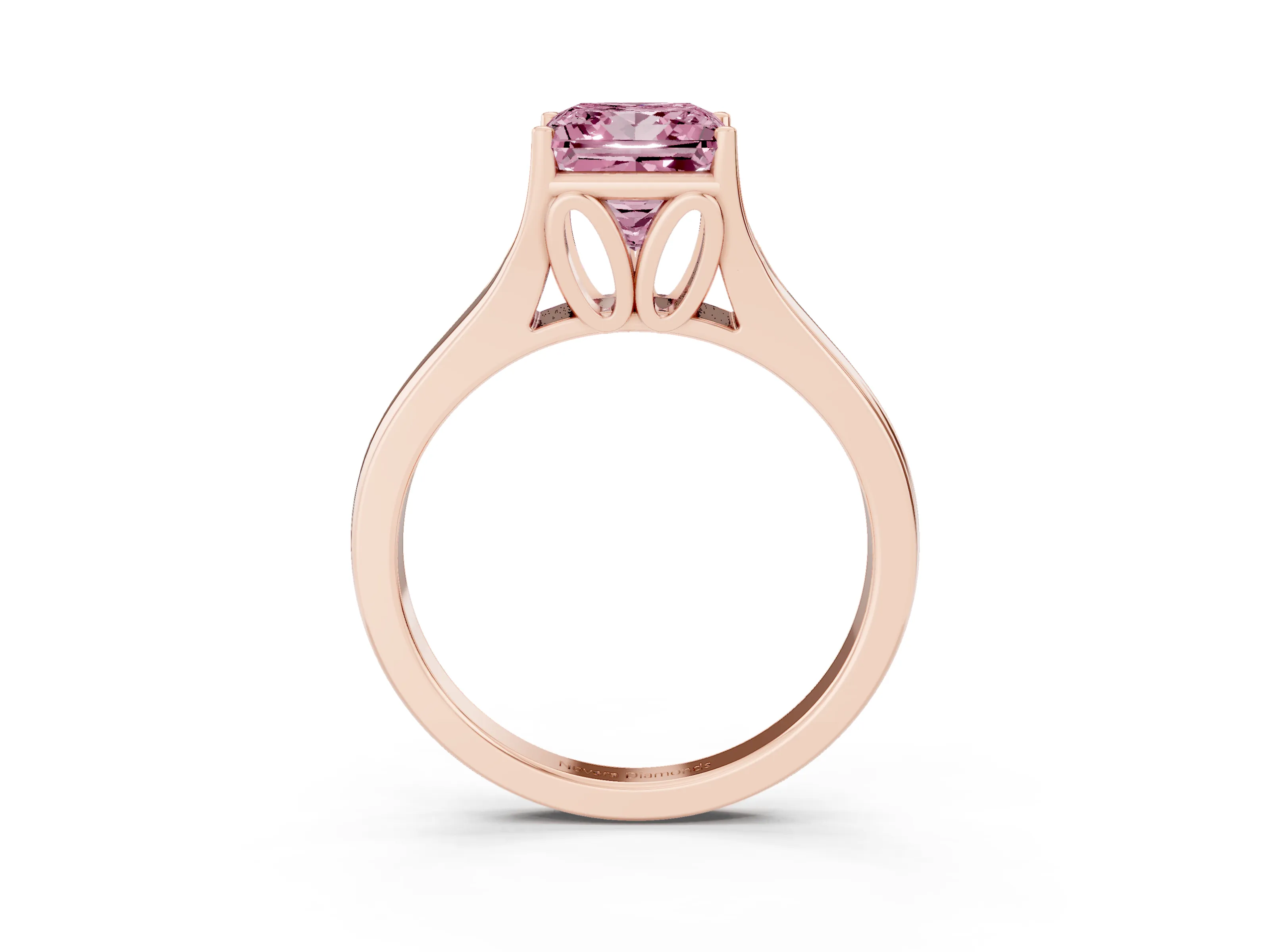 Fancy Pink Princess Cut Diamond Solitaire Ring Set in Rose gold with Arched Cathedral Band and Prong Setting