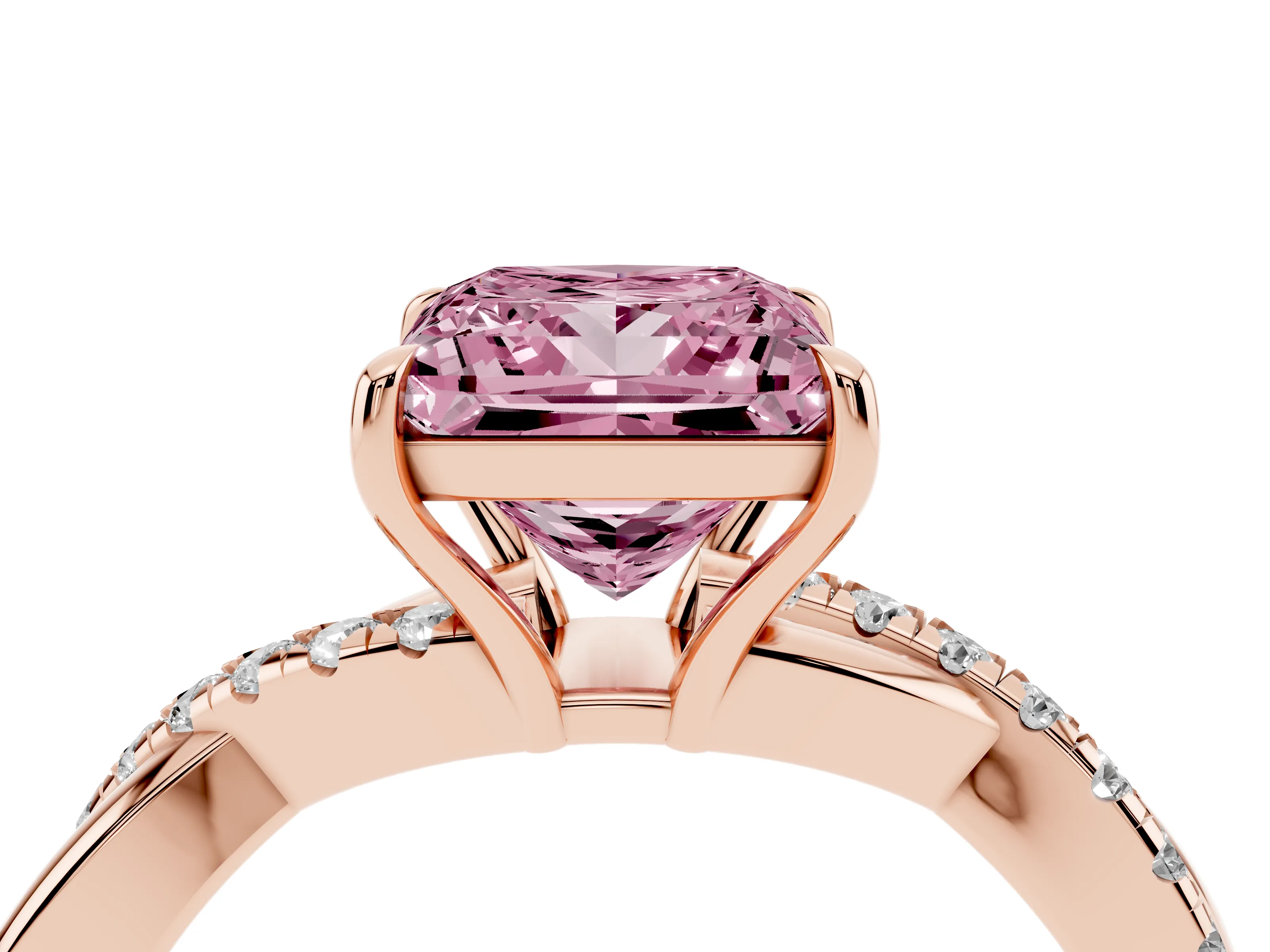 Fancy Pink Princess Cut Diamond Twisted Pavé Band Ring Set in Rose gold with Prong Setting