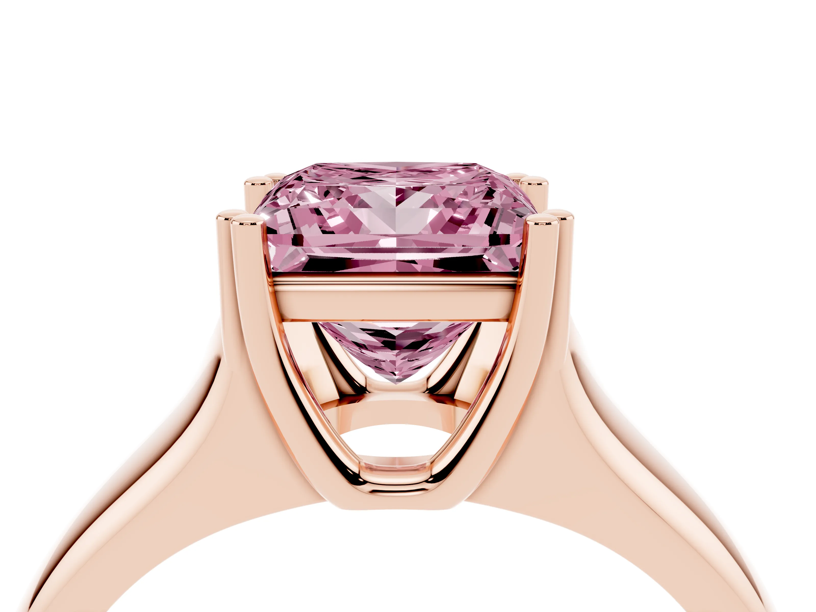 Fancy Pink Princess Cut Diamond Solitaire Ring Set in Rose gold with Wide Band and Prong Setting