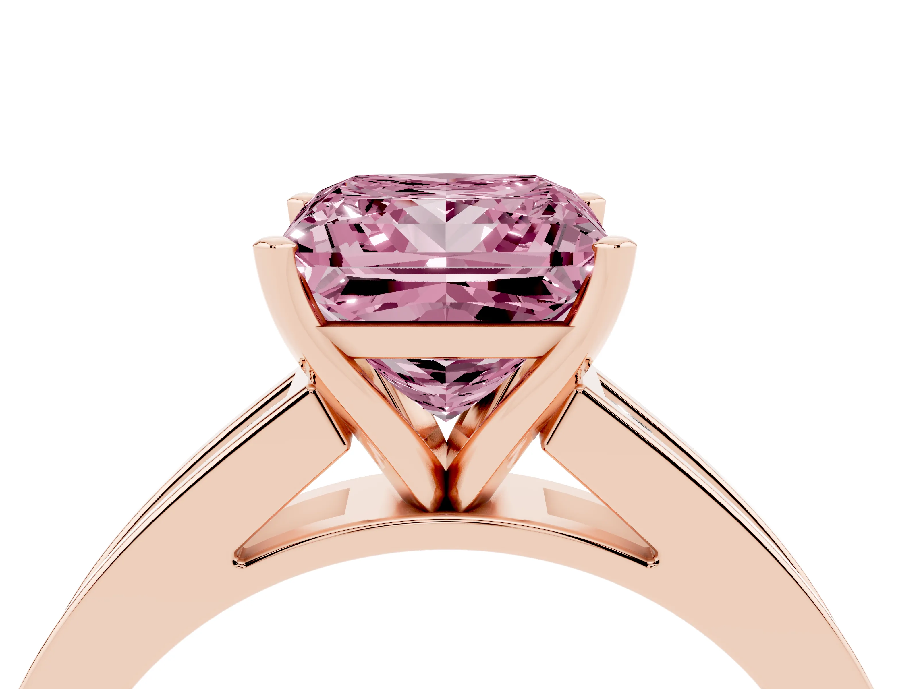 Fancy Pink Princess Cut Diamond Solitaire Ring Set in Rose gold with Channel-Set Band and Prong Setting