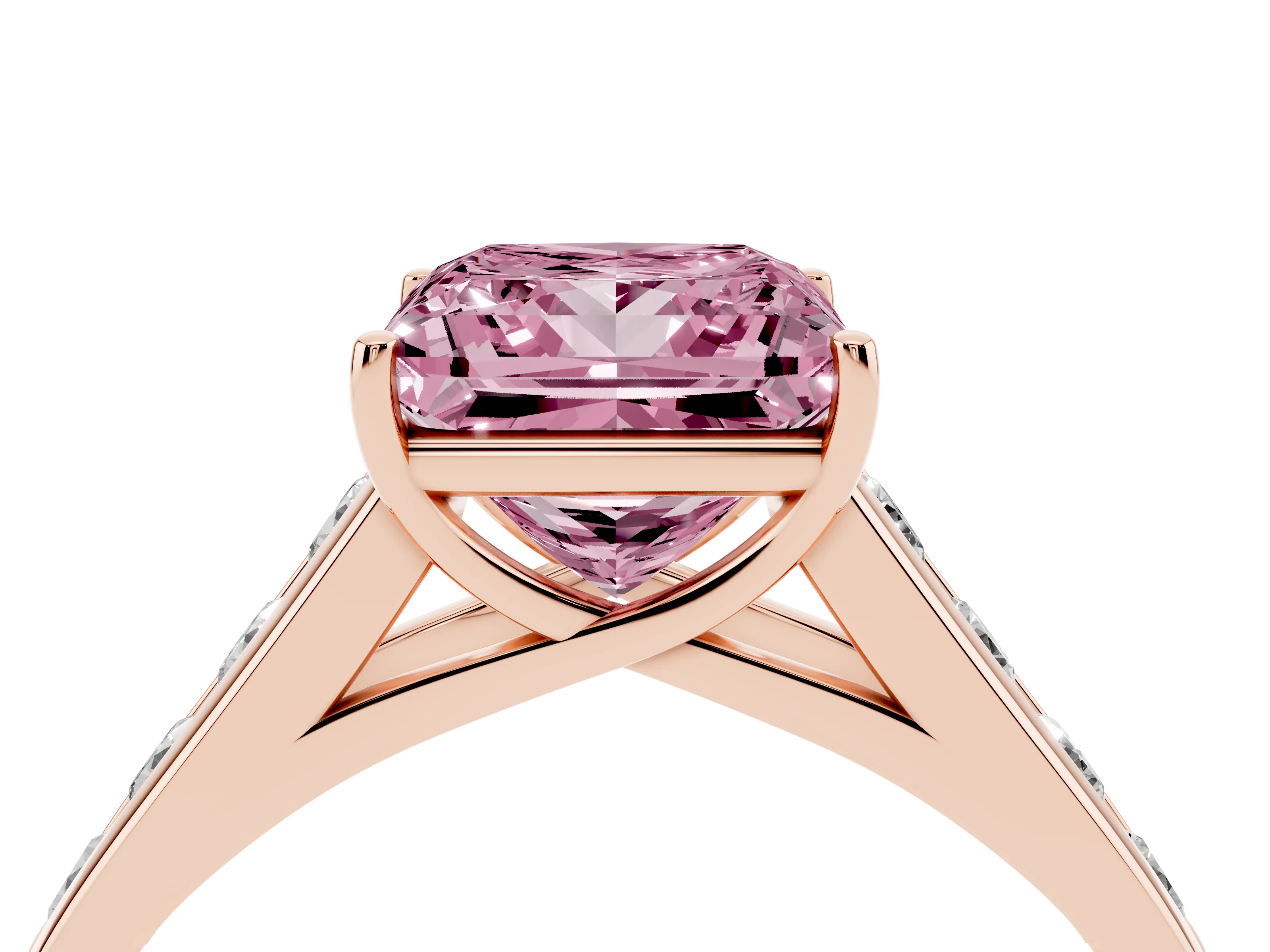 Fancy Pink Princess Cut Diamond Solitaire Channel-Set Engagement Ring Set in Rose gold with Prong Setting